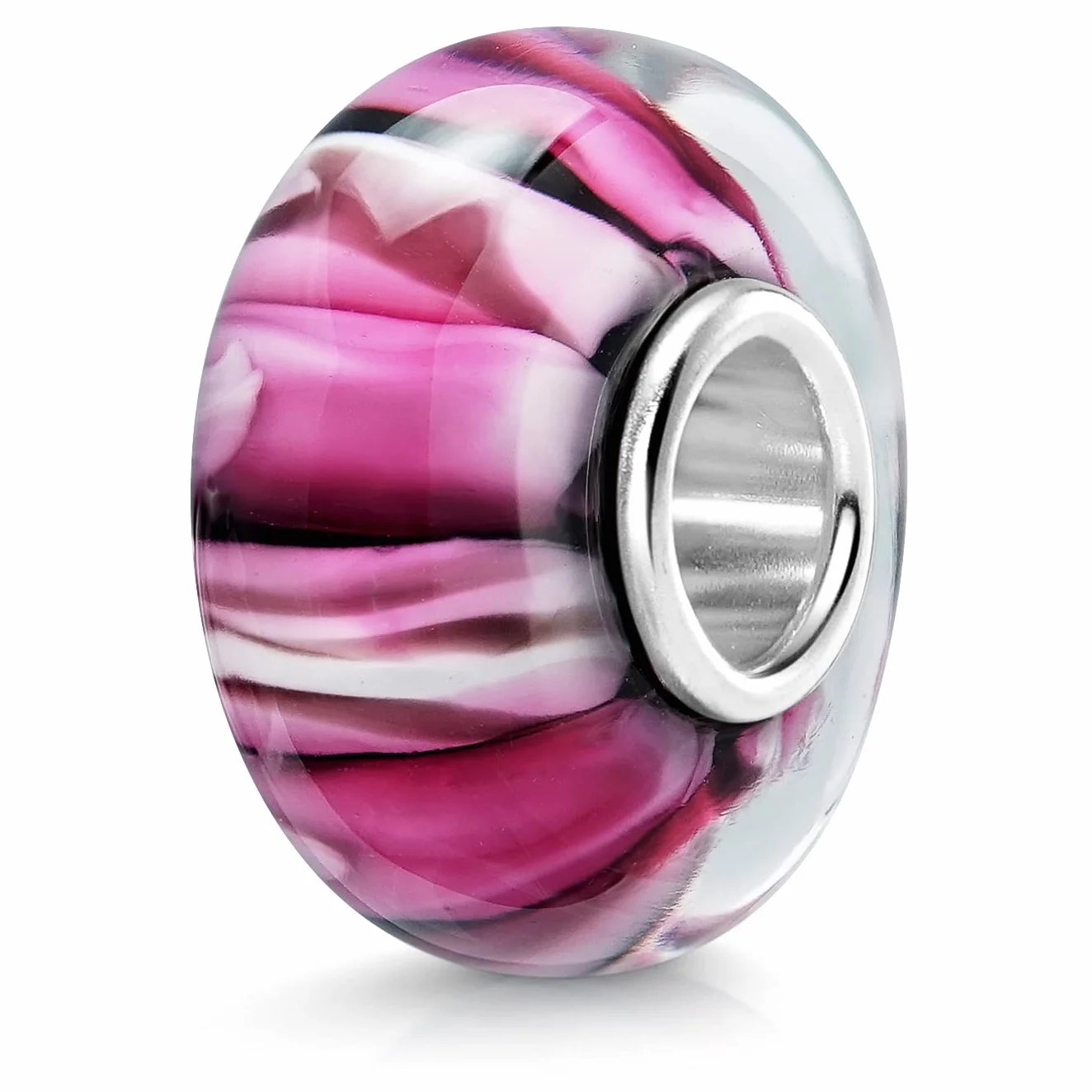 MATERIA by Matthias Wagner Szklany koralik różowy z paskami do bransoletki Beads 1035