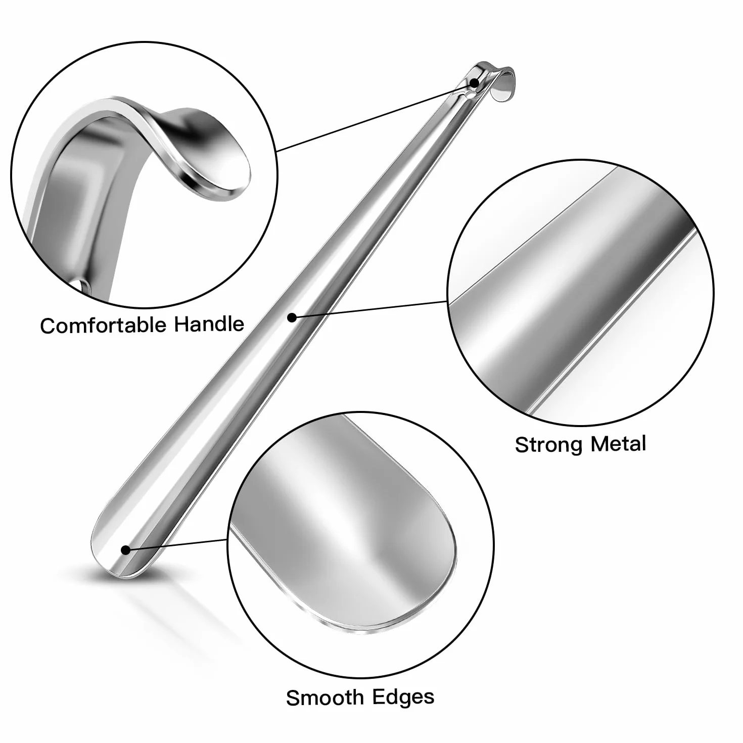 3 sztuki metalowych łyżek do butów, długie, 41 cm i 29 cm i 15 cm, metalowe łyżki do butów, stabilne wykonanie, do podróży, dla kobiet w ciąży, osób starszych