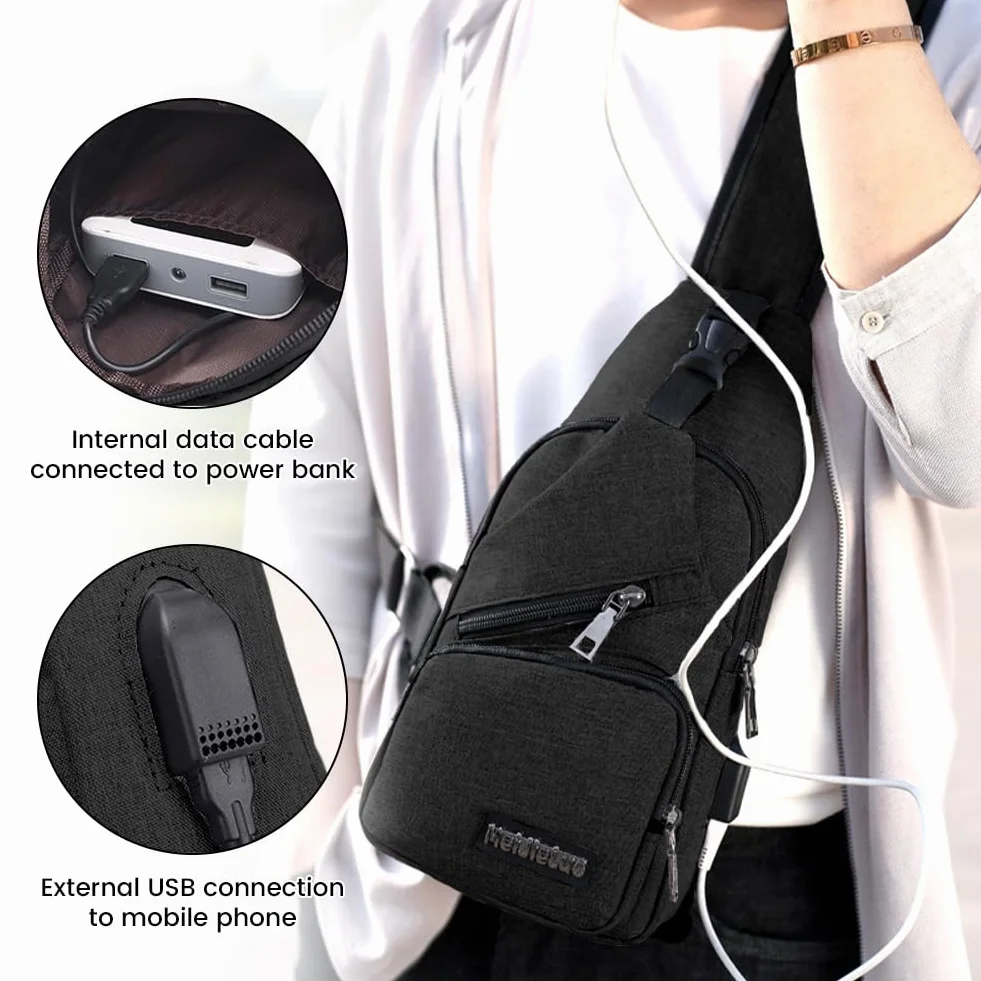Aucuu Torba antykradzieżowa dla mężczyzn, lekka torba na ramię, torba na klatkę piersiową z ładowaniem przez USB, tkanina Oxford, torba crossbody, torba na ramię, do uprawiania sportu, pracy, jazdy na