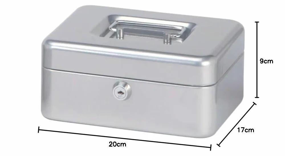 MAUL Kasetka na Pieniądze 2 Ze Stali Zamykana Wyjmowana Wkładka na Monety 20 X 17 X 9 Cm Kasa z 2 Kluczami Nadaje Się Jako Skarbonka Mały Sejf, Kasa na Pieniądze Srebrna