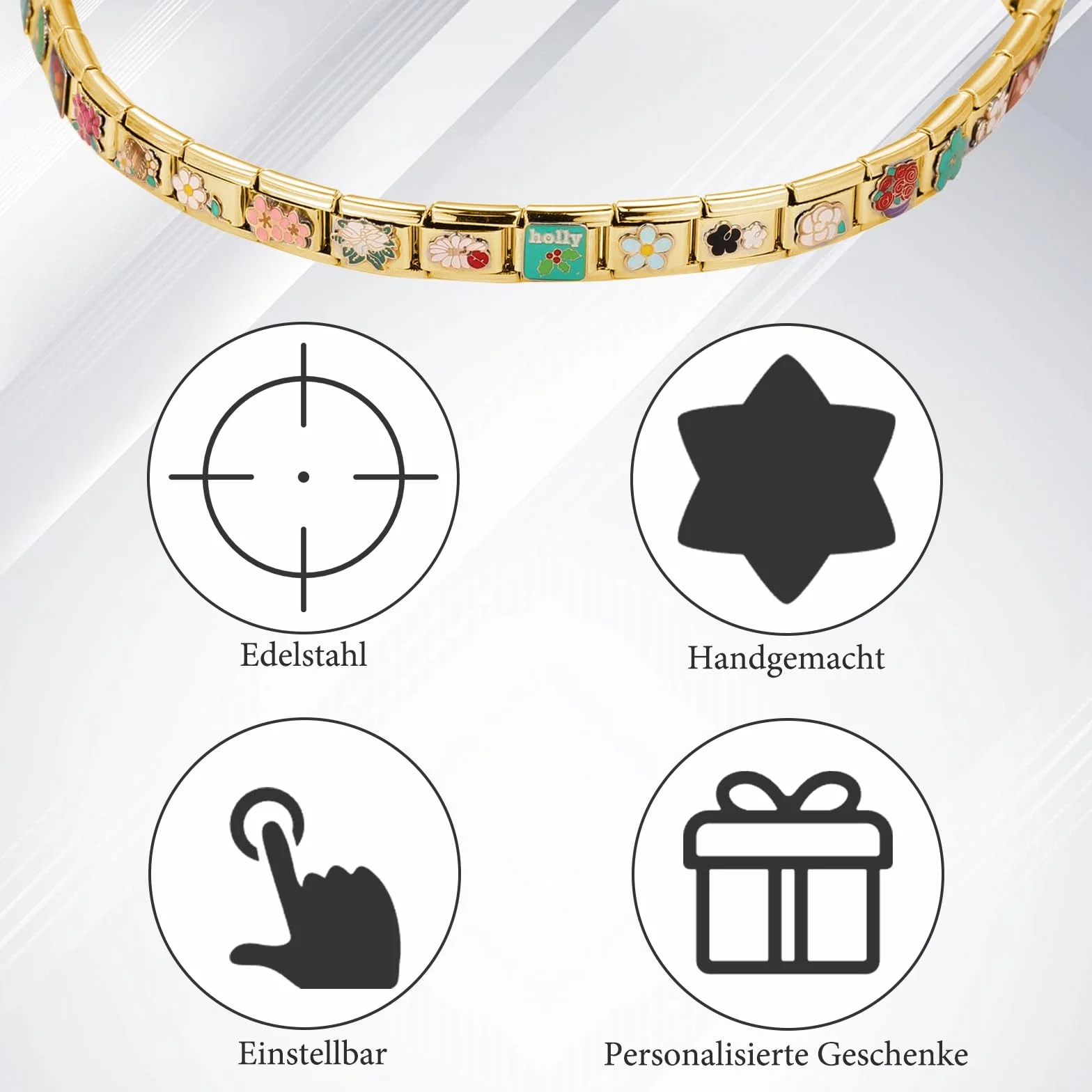 Geaanen Złota Włoska Bransoletka Charms - Zestaw Italian Style Charms Damen