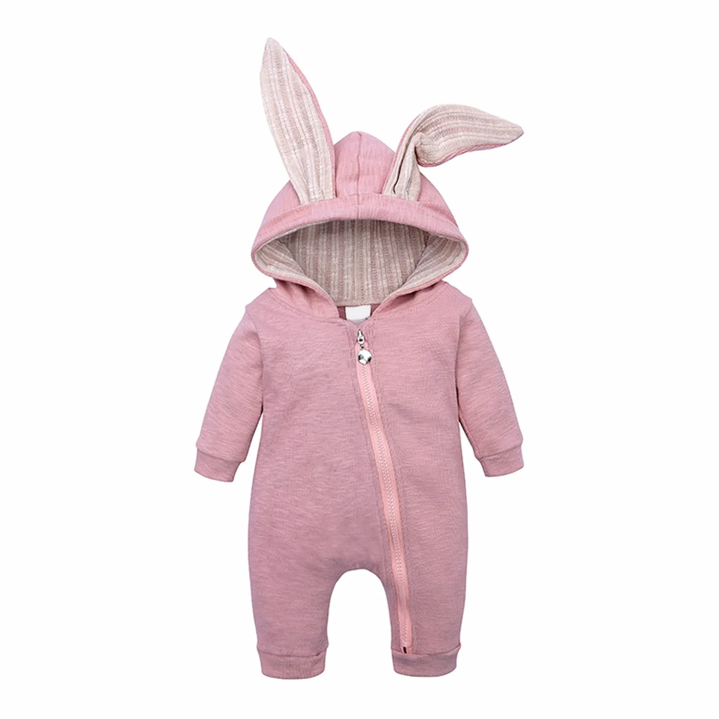 Maluch Unisex Baby Onesies Bawełniane Pajacyki Ucho Królika Z Długim Rękawem Zipper Romper Bunny Piżamy dla 0-18M Dziecka