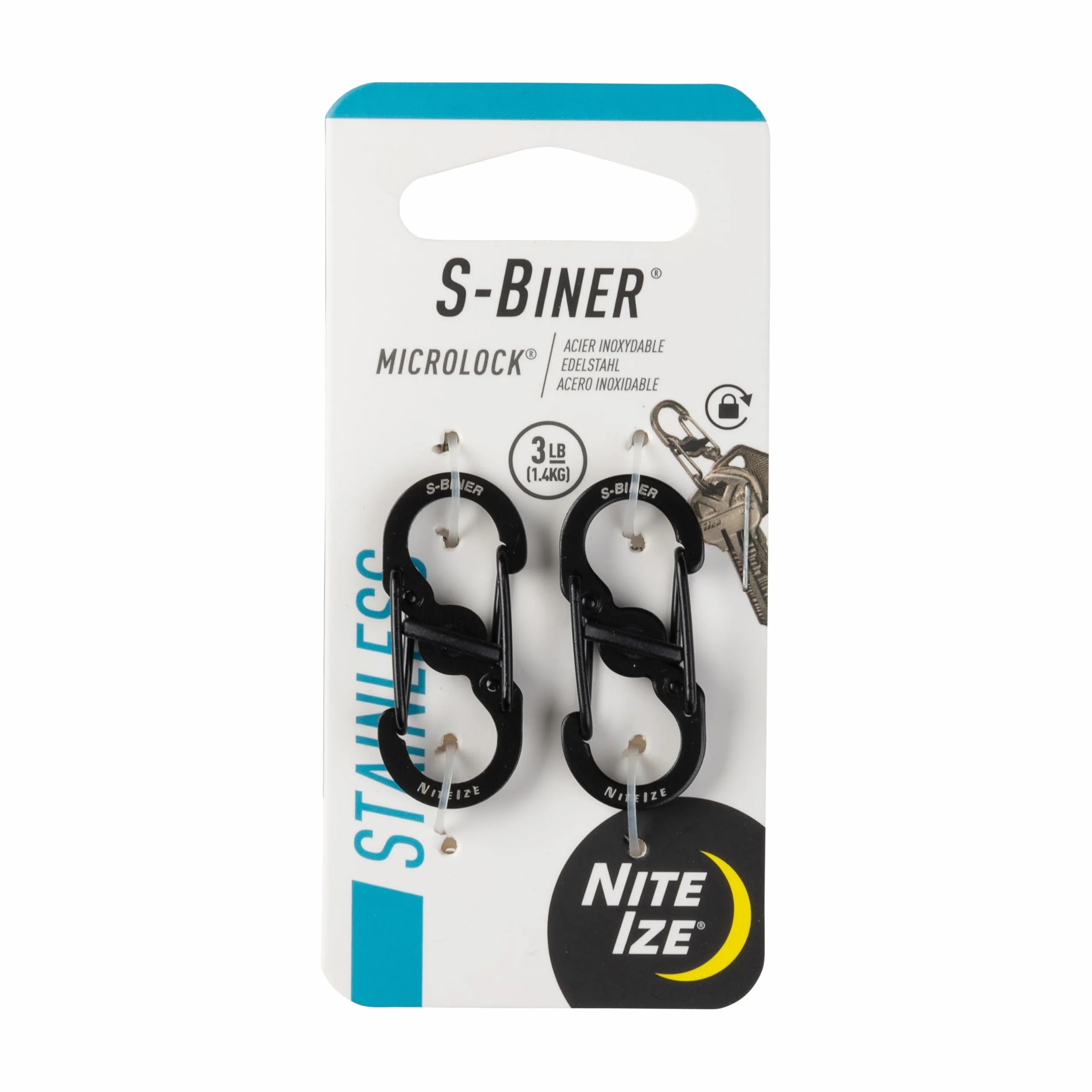 Nite Ize S-Biner Micro Lock Mini karabińczyk ze stali nierdzewnej, czarny, 2 sztuki