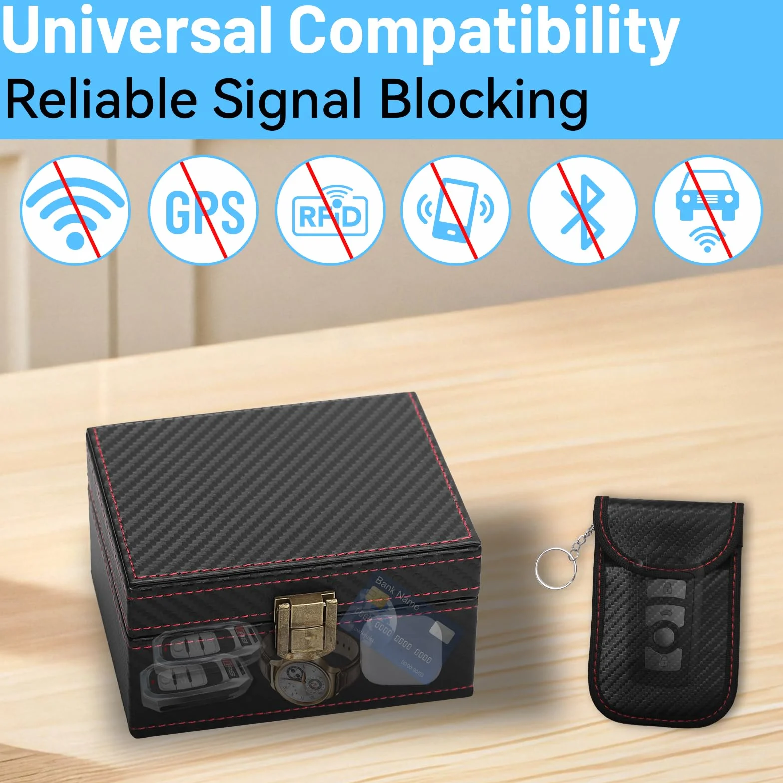 Faraday Box Keyless Go – Ochronne Etui na Kluczyki z 2 Torbami Signal-Blocker – Blokada RFID Ochrona przed kradzieżą i skanowaniem – Kompaktowa skrzynka 11,5×9,1×6,3 cm