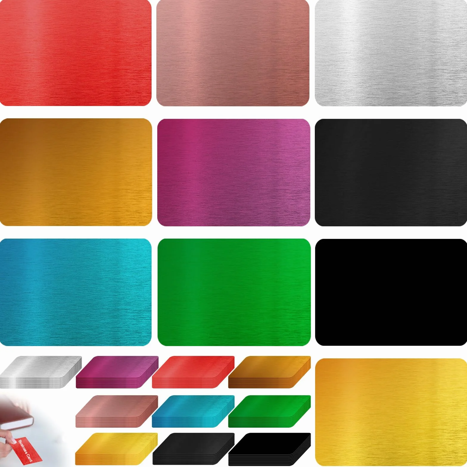 100 wizytówek z metalu – grawerowane laserowo aluminium, matowe, puste dla klientów biurowych, "zrób to sam" (kolor)