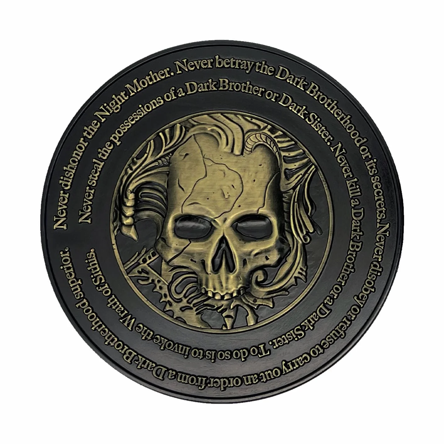 FaNaTtik The Elder Scrolls IV: Oblivion Dark Brotherhood Medallion – Edycja Limitowana Kolekcjonerska (Oficjalnie Licencjonowana, 70mm Średnica, Dwukolorowe Platerywanie Czarno-Złote, Numeracja