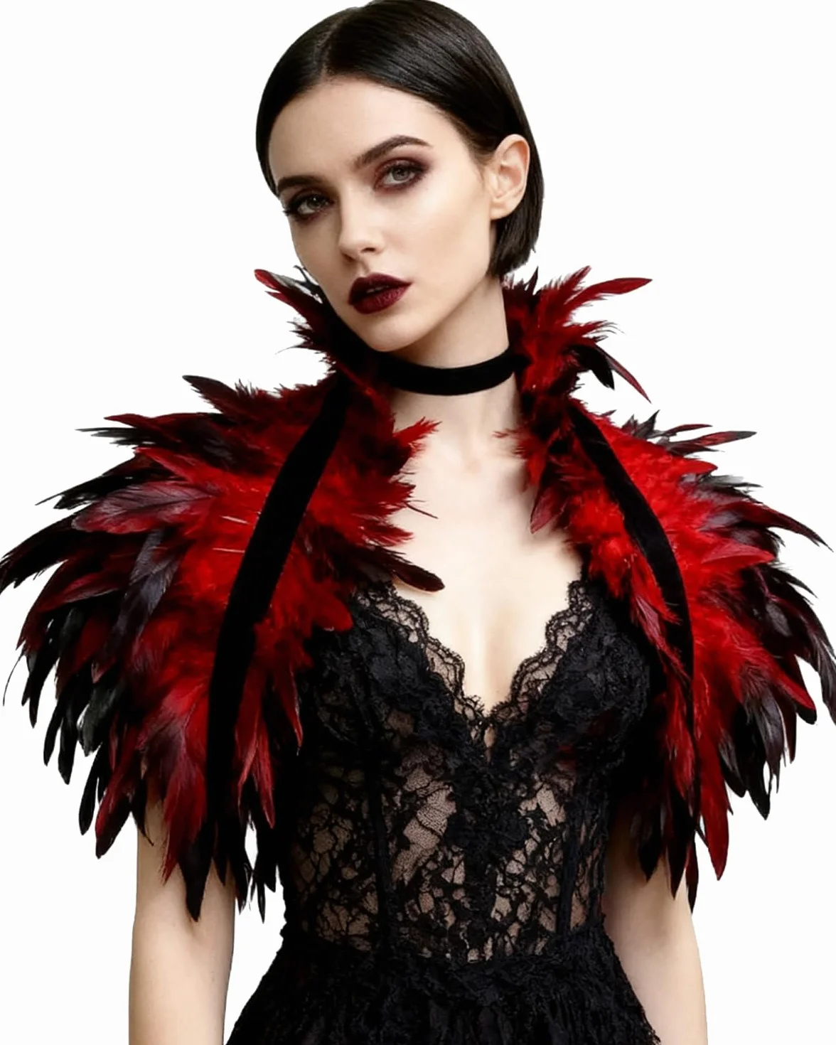 Keland Wiktoriański szal z naturalnych piór, peleryna na ramiona, gotycki kołnierz, kostium na Halloween