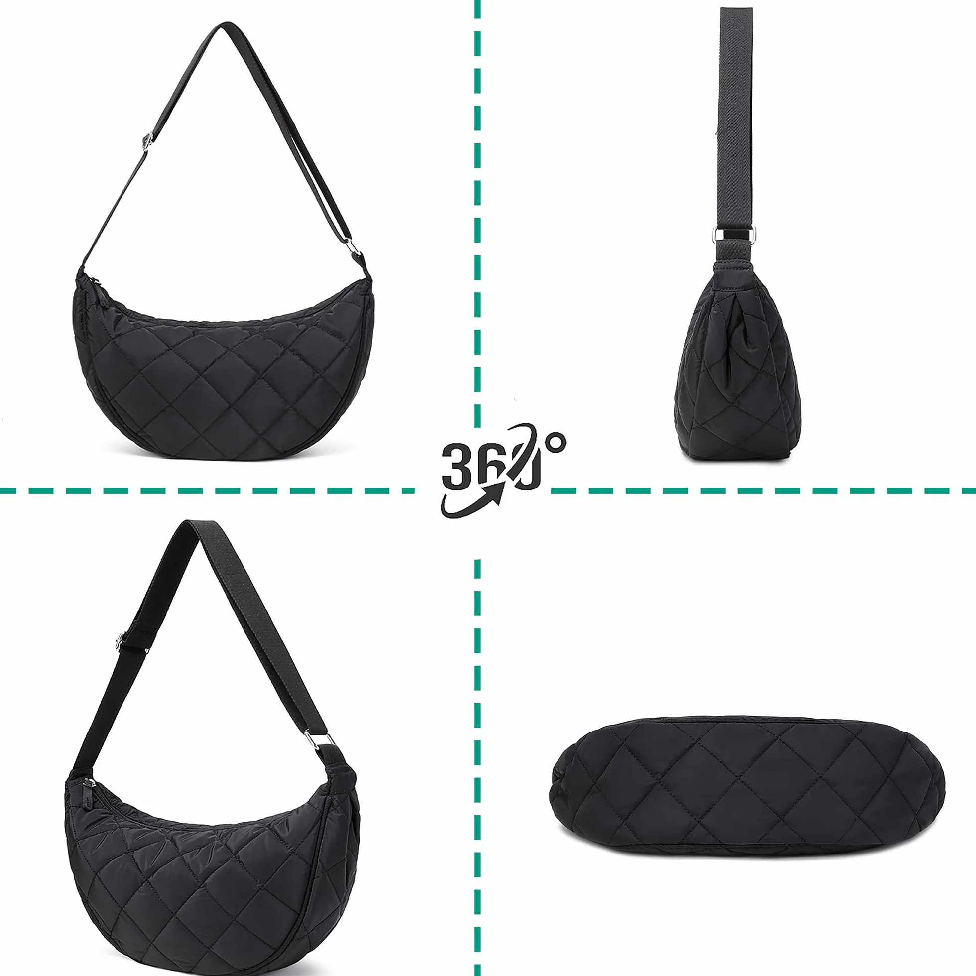 Micmores Crossbody Bag damska torba na ramię, nylonowa, pikowana, lekka, bufer, torba crossbody, duża torba na ramię, hobo, torba na brzuch, dla kobiet i mężczyzn
