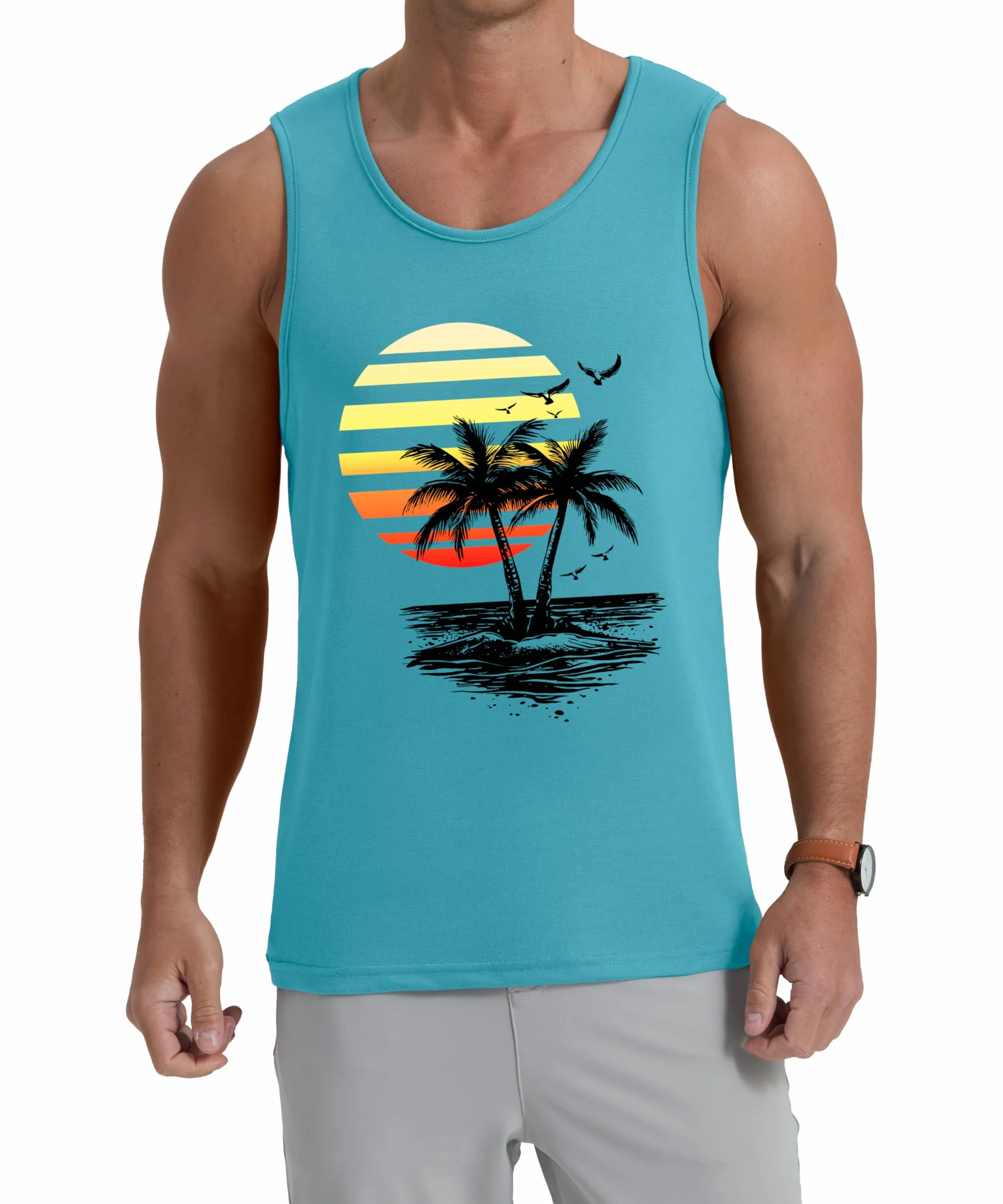 IWOLLENCE Tank Top męska bawełniana koszulka z nadrukiem bez rękawów, na lato, hawajska koszula, luźny tank top