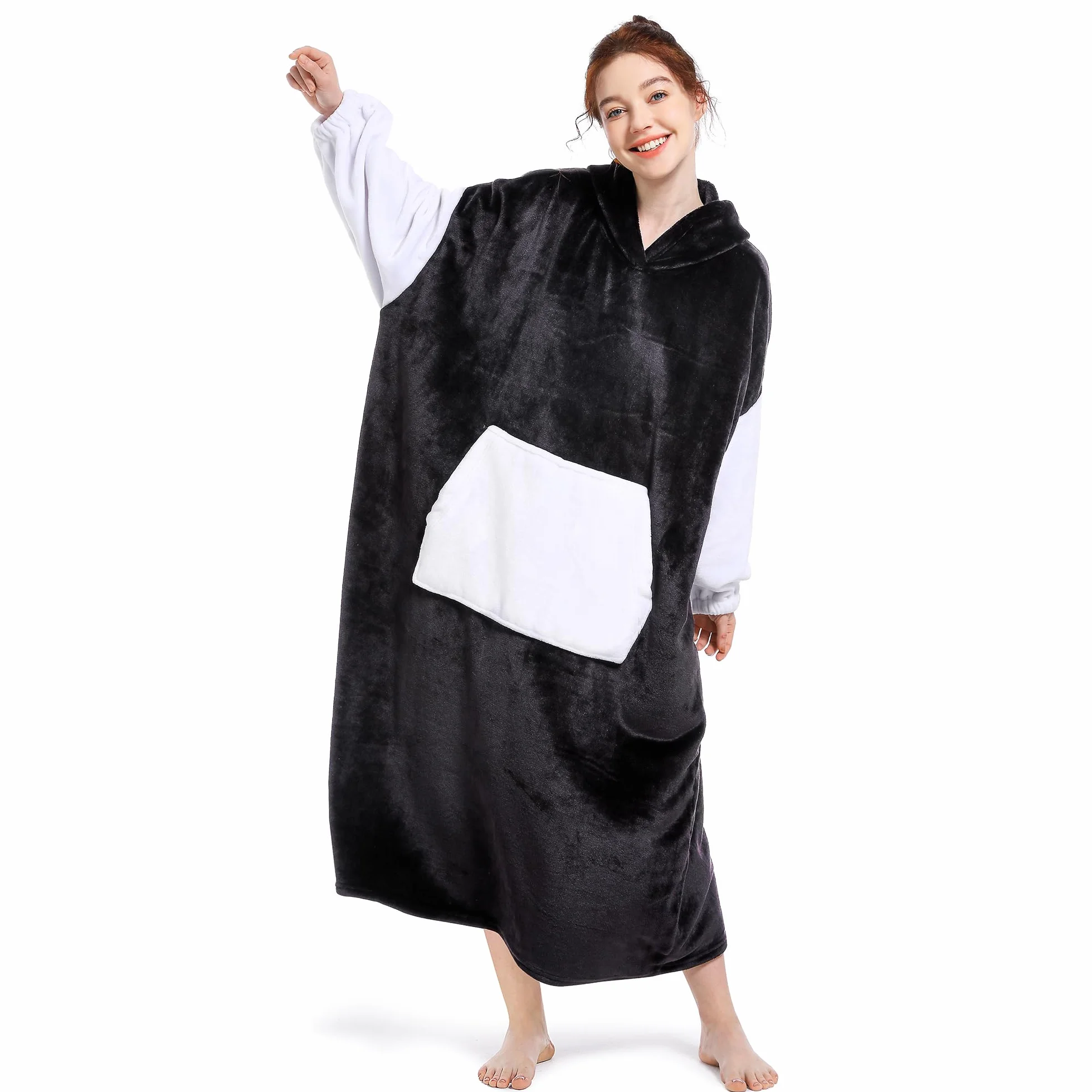 KEECOW Bluza z kapturem, oversizowa, długa, polarowa bluza z kapturem, z dużą kieszenią, ciepła, wygodna, dla kobiet, dziewcząt, dorosłych, mężczyzn, chłopców