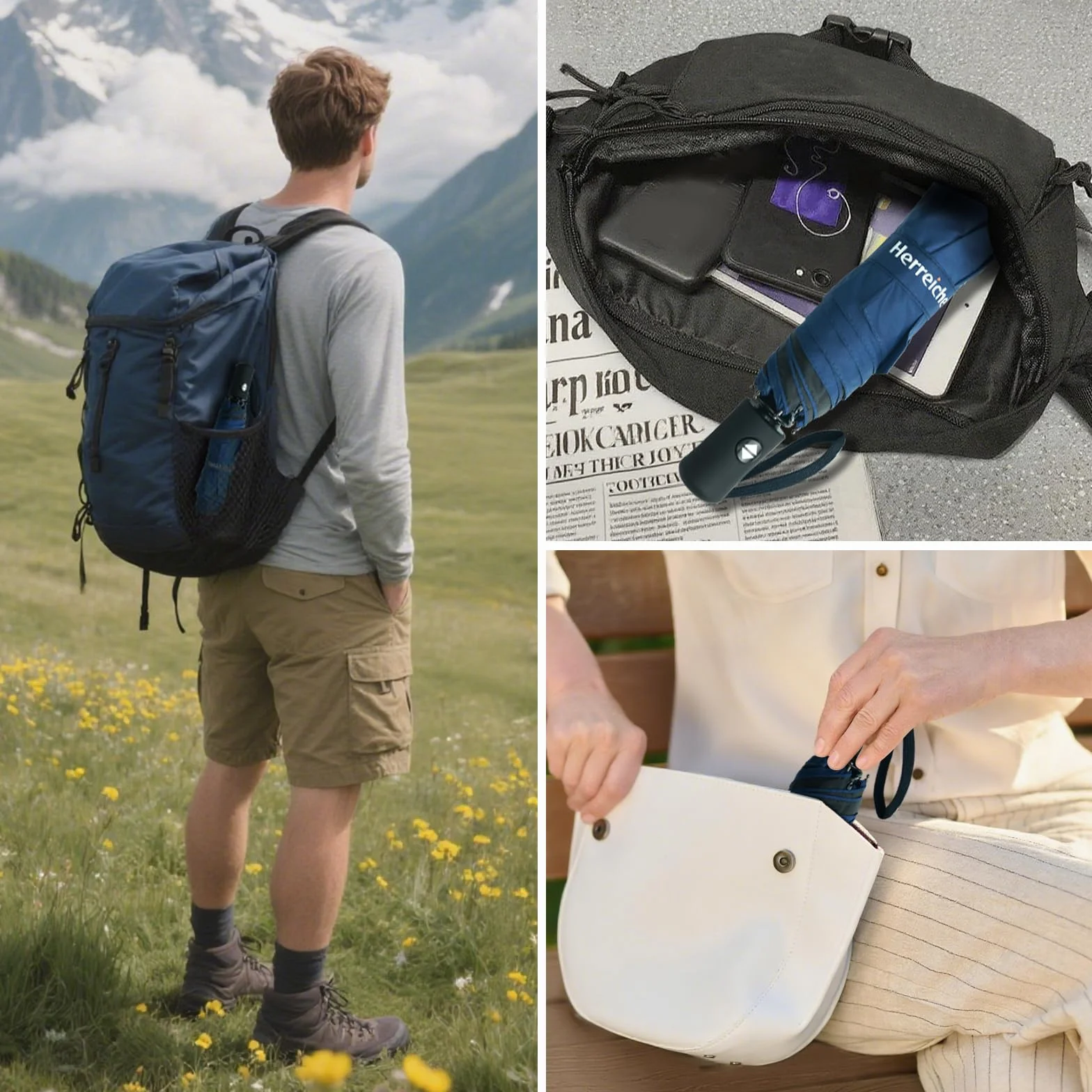 Parasol podróżny UV automatyczny – kompaktowy, składany, przenośny, ochrona przed promieniowaniem UV, lekki parasol kieszonkowy, 98 cm, rozpiętość skrzydeł 6 żeber 210T, materiał osłonowy