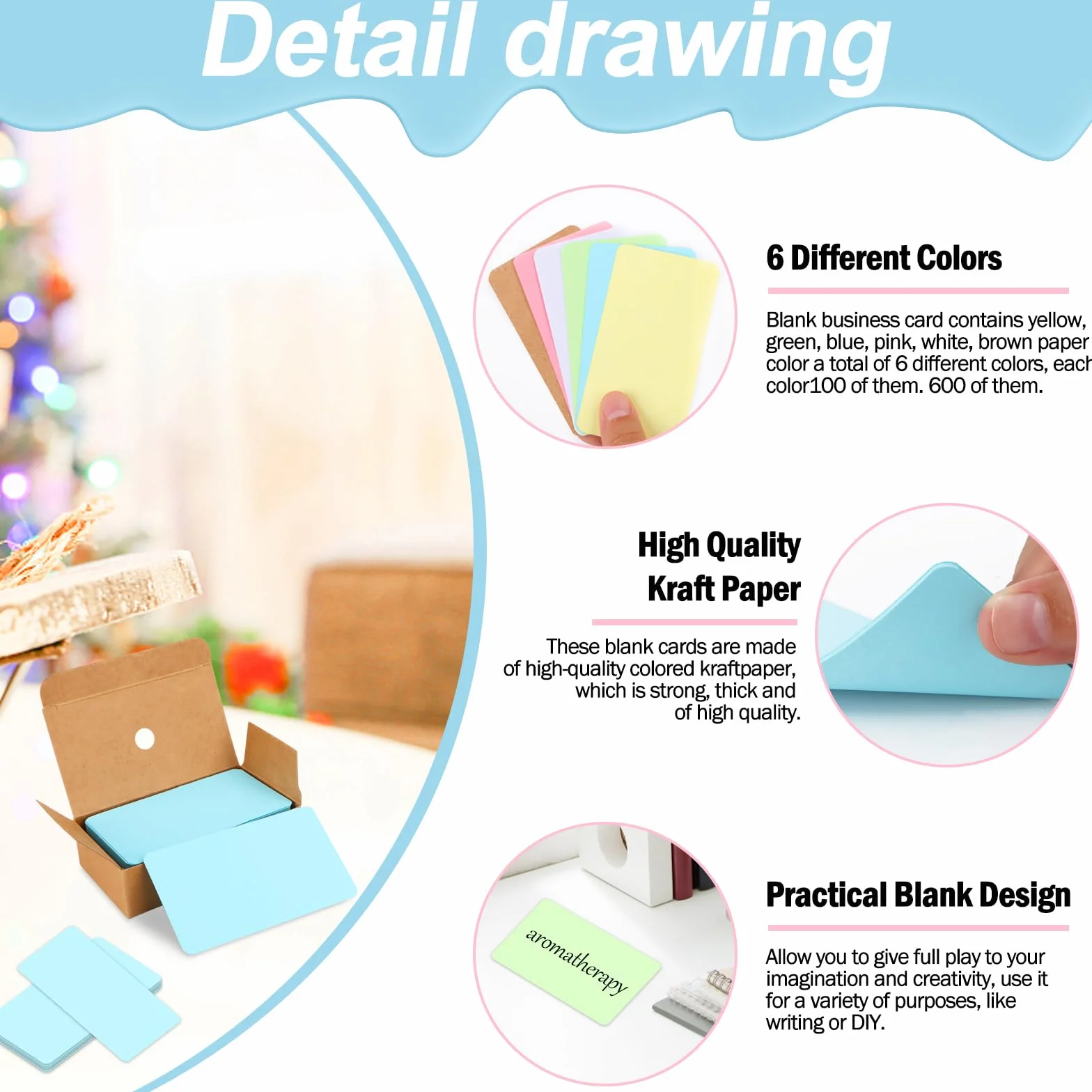 600 sztuk pustych kartek z papieru typu kraft, kolorowy papier, wizytówki, karty do nauki, karty do gry, słownictwo, karty flashcards
