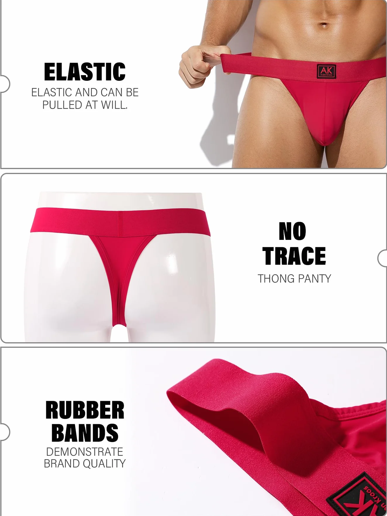 Męskie stringi tanga męskie bielizna stringi majtki oddychające niski stan G-stringi czerwone XL
