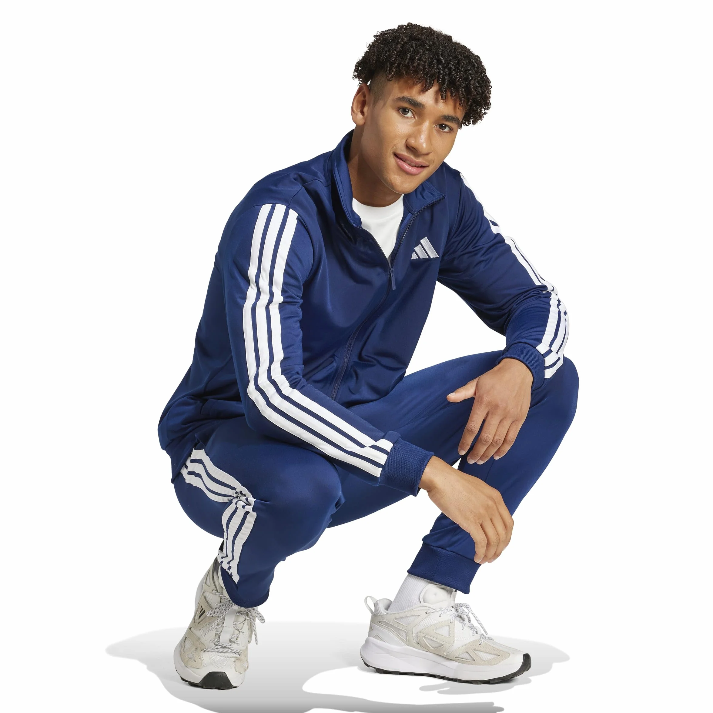 adidas Mężczyźni SPORTSWEAR BASIC 3 STRIPES TRICOT TRACKSUIT, Dark Blue, XL Tall