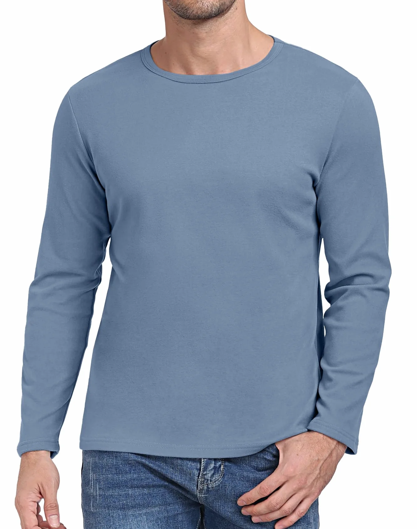 Hisir Basic-T koszulka z długim rękawem, męska koszulka z okrągłym dekoltem, zimowa, termiczna podkoszulek z długim rękawem, krój slim fit, rozciągliwa, górna część