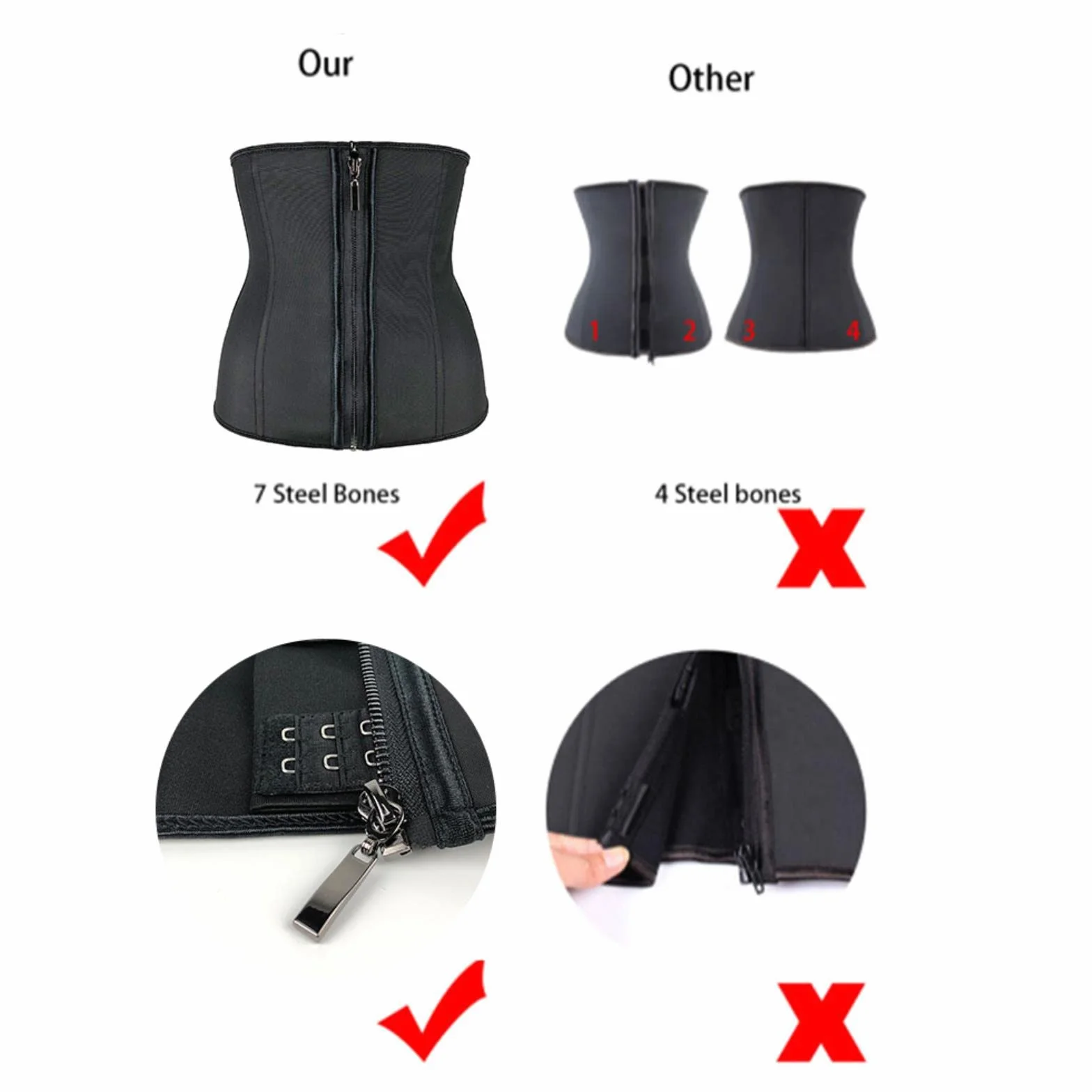 Kobiety lateksowe gorset waist trainer gorsety wyszczuplające z zamkiem błyskawicznym gorset Top pas wyszczuplający czarne czopiarki bielizna modelująca Plus rozmiar