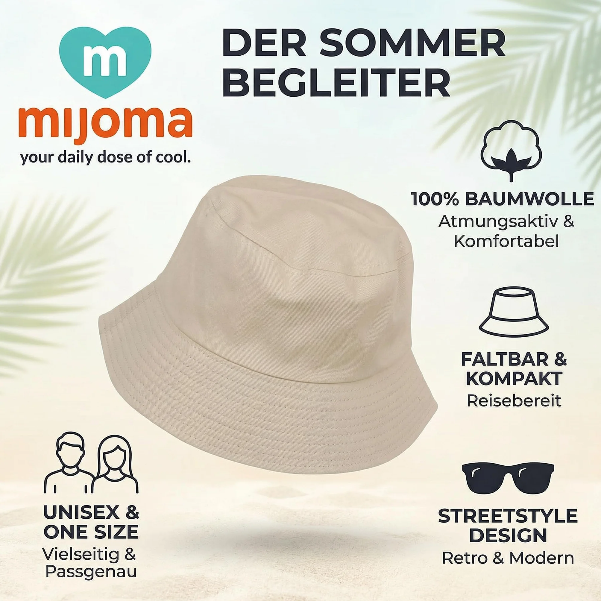 MIJOMA Bucket Hat kapelusz wędkarski, uniseks, letni kapelusz rybacki, modny dodatek dla kobiet i mężczyzn, składany, oddychający, rozmiar uniwersalny