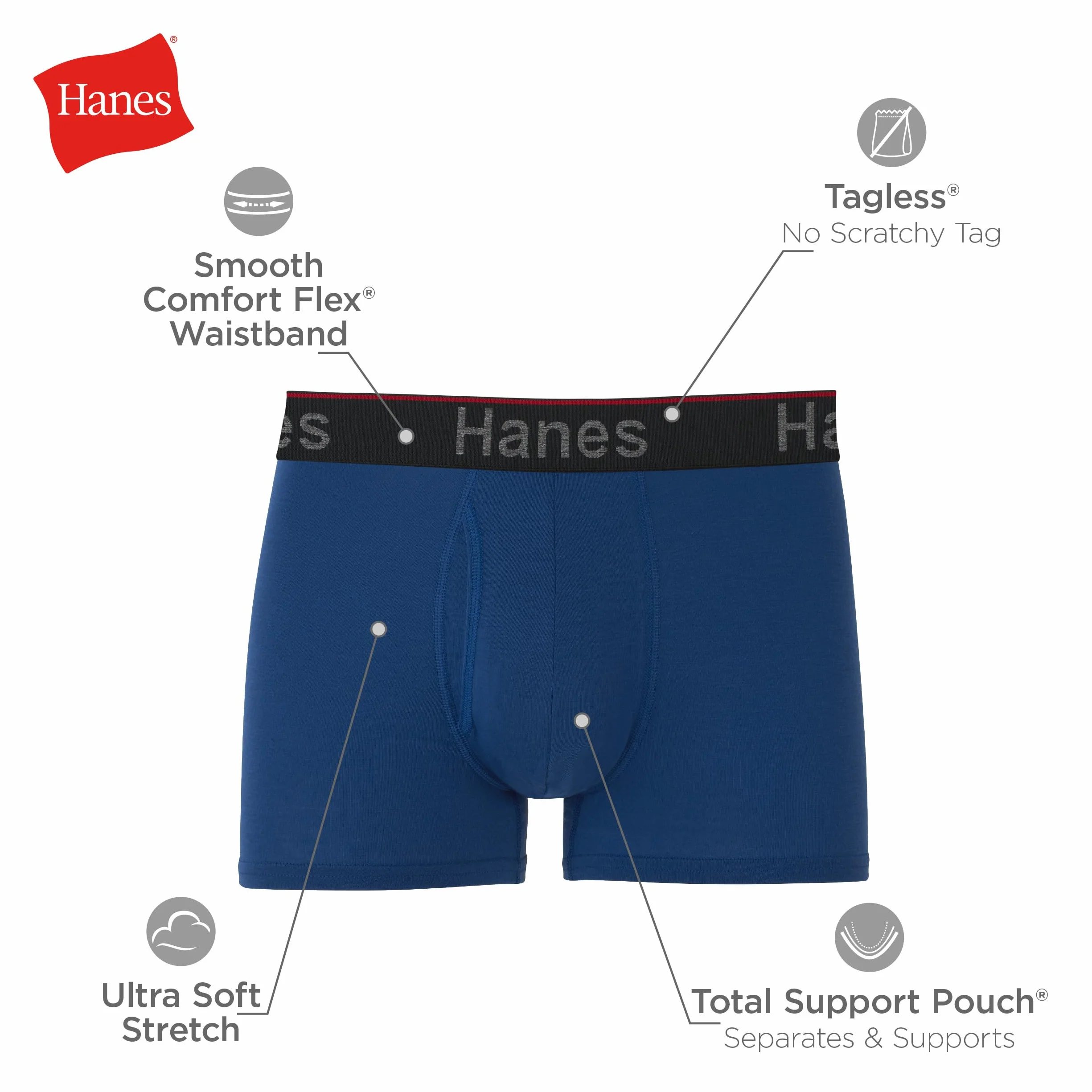 Hanes Moisture-Wicking Anti-Chafing Men's Boxer Briefs, 3-Pack - Black/Blue/Olive, Medium