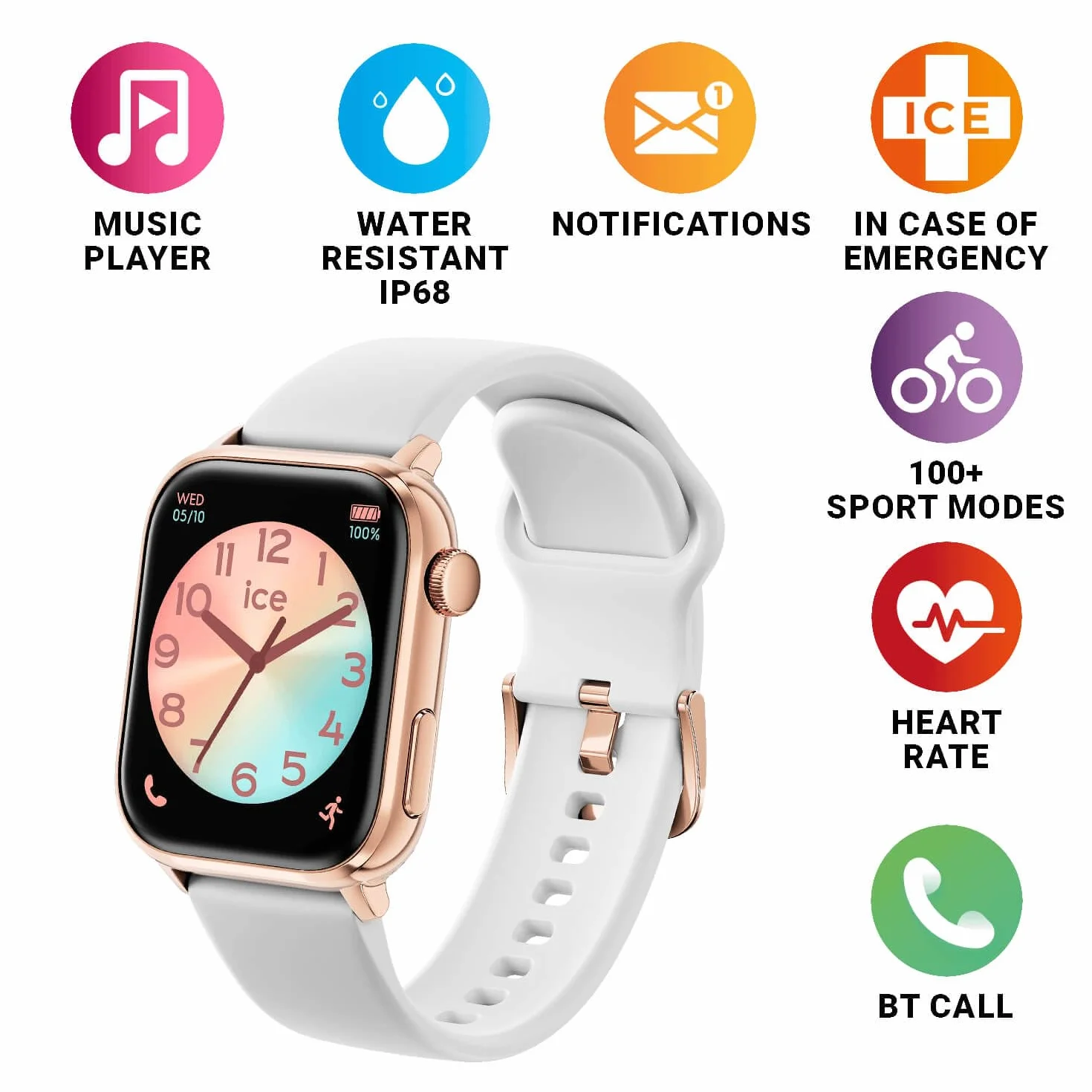 Ice-Watch - ICE smart 2.0 Rose-Gold White - Różowy zegarek z białym silikonowym paskiem dla kobiet (1,96 cala)