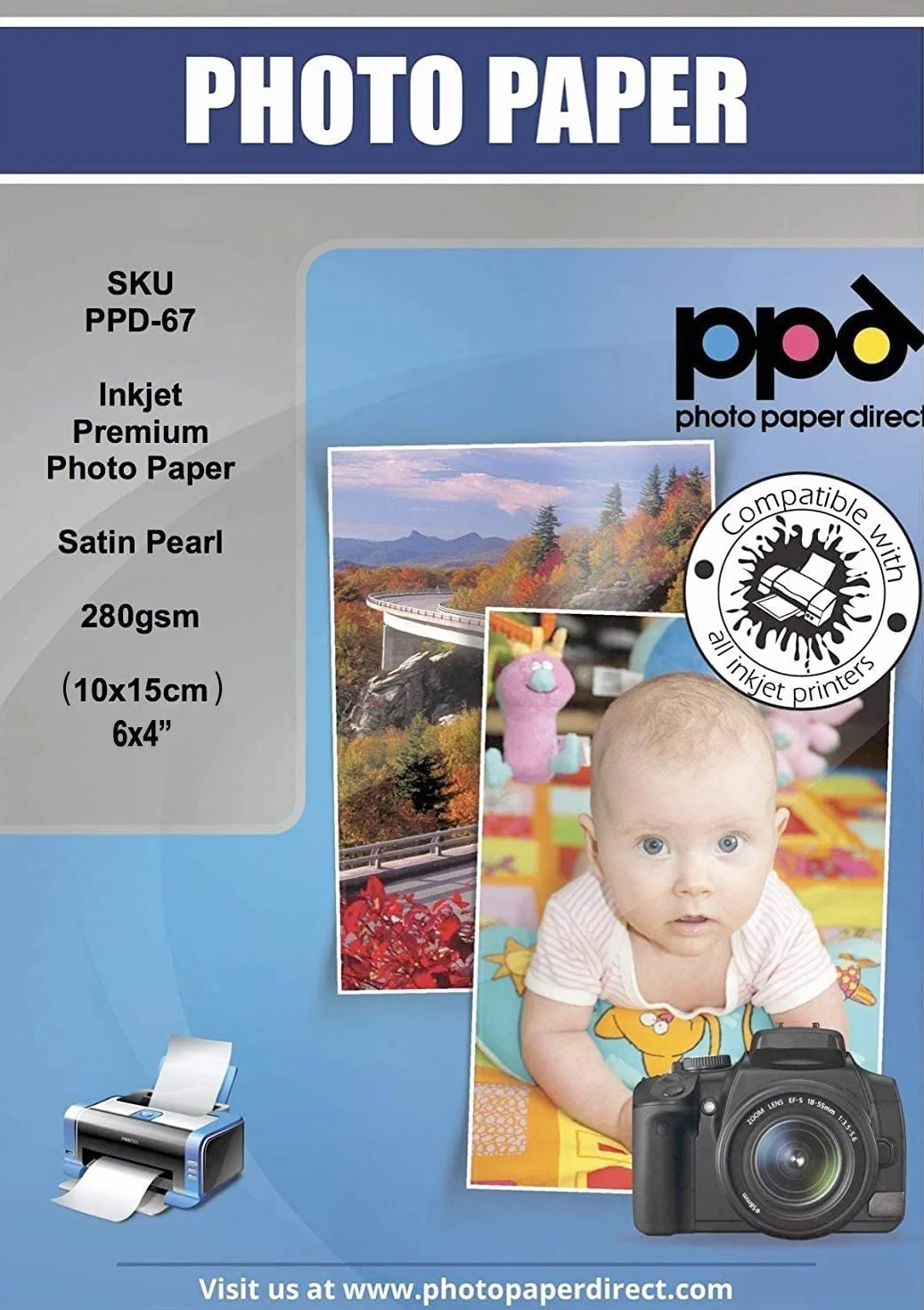 PPD 4x6" (około 10x15 cm) 50 arkuszy 280 g/m² Wysokiej Jakości Papier Fotograficzny Satynowy Do Drukarek Atramentowych - PPD-67-50