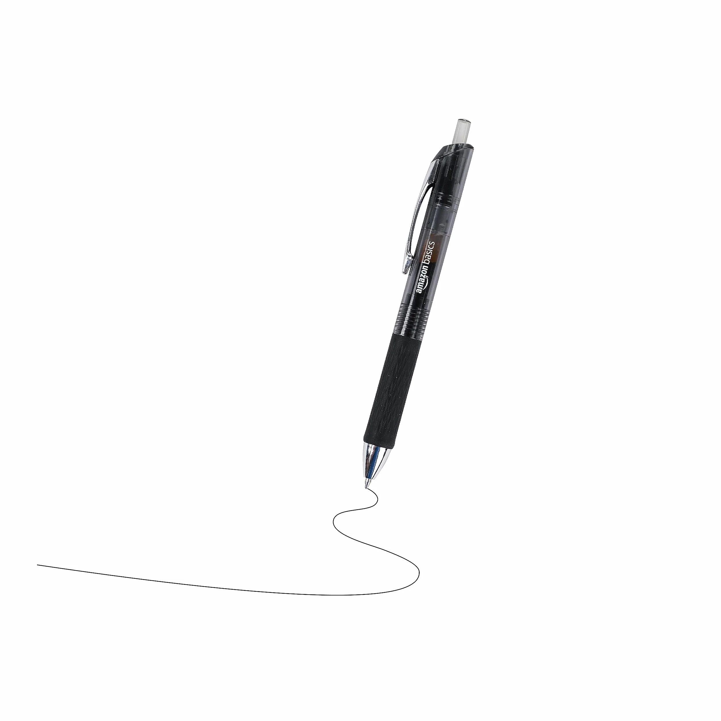 Amazon Basics Wysuwany Długopis Żelowy, Cienka Końcówka (0,7 mm), Czarny, 12 szt., Opakowanie 1 Zest.