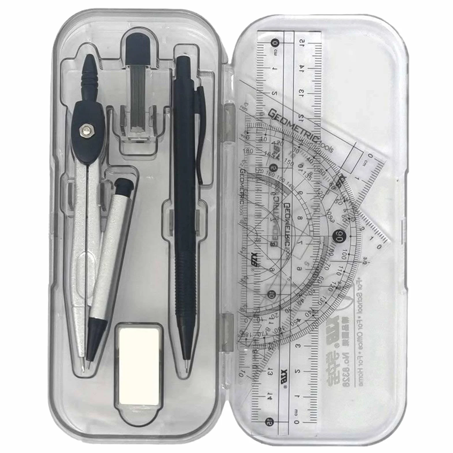 Compass and Protractor Set, Math Geometry Kit, Protractor Kit, Math Tool Set, Geometry Set, Comprehensive Geometry Toolkit Precision Engineering Versatile Use for Student, School