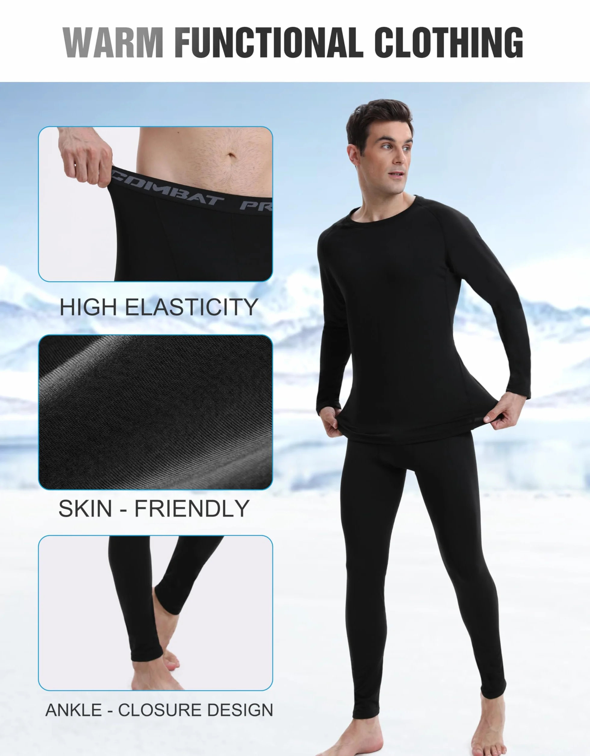 YESWEL Męska Bielizna Termoizolacyjna, Funkcjonalna Bielizna z Fleece wewnętrznym, Bielizna Narciarska na Zimowe Aktywności na Świeżym Powietrzu (M-2XL)
