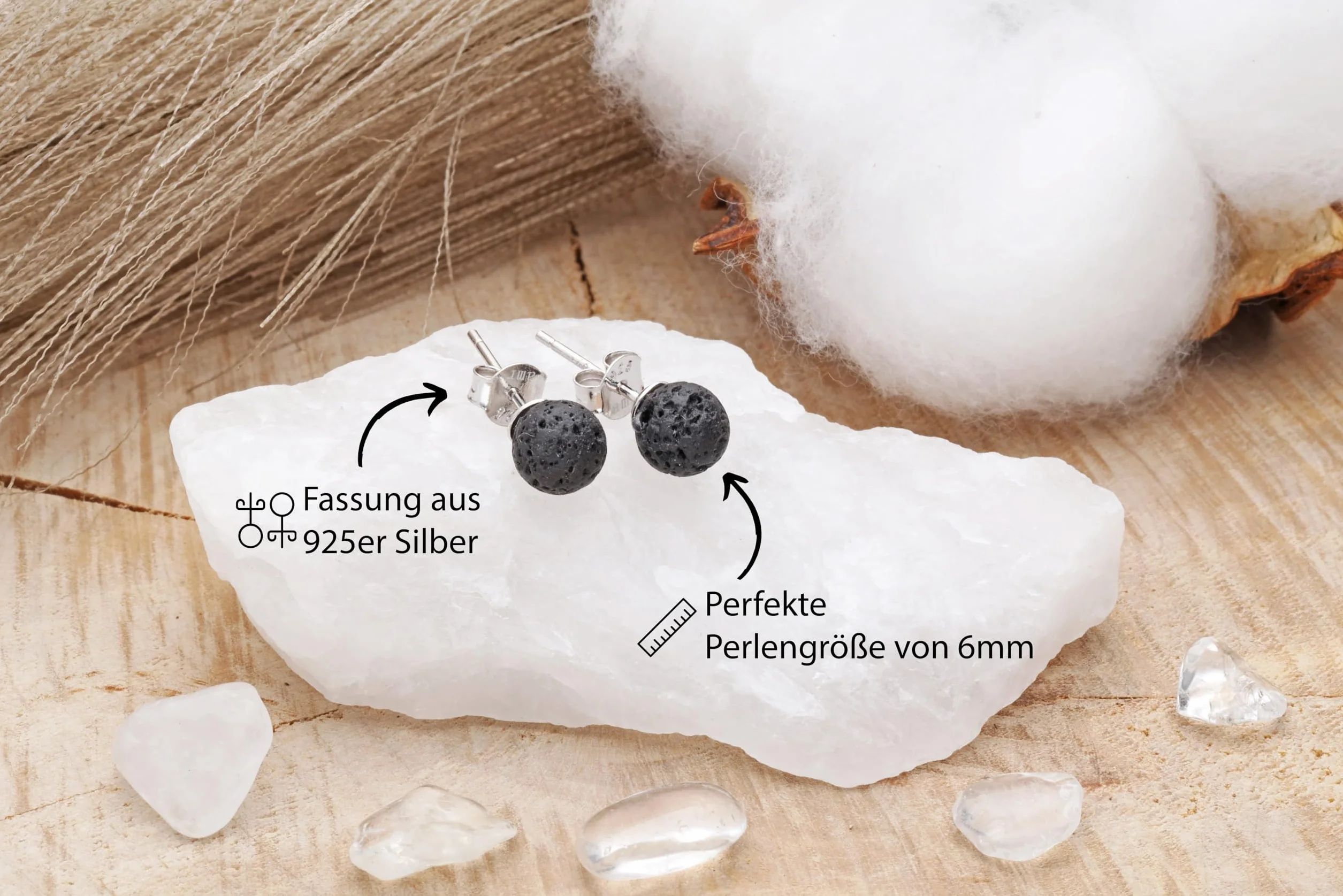 Kolczyki z kamieniem szlachetnym ze srebra próby 925 | kulka/perła o średnicy 6 mm | kolczyki z zamknięciem, 6mm, Kamień szlachetny, Różne
