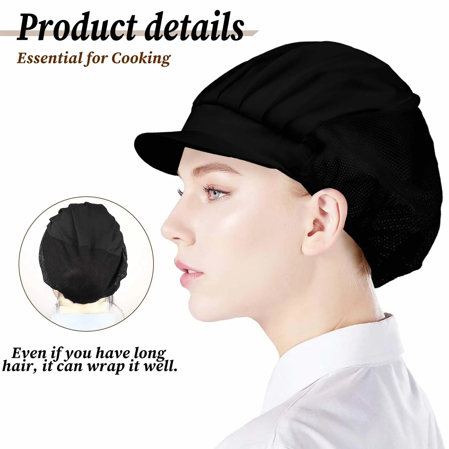 TIEOME 2 sztuki czapek kucharskich, unisex, elastyczna czapka kucharska, siateczka, oddychająca czapka przeciwpyłowa, kapelusz roboczy, warsztat, czapka do kuchni, do piekarni, do serwisu