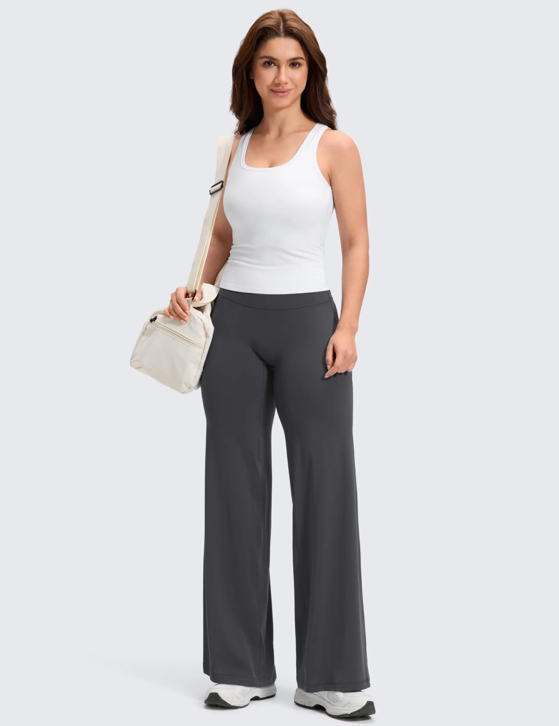 CRZ YOGA Softretch Spodnie z szerokimi nogawkami bez szwów z przodu 76 cm damskie z wysokim stanem do jogi miękkie maślane wygodne codzienne