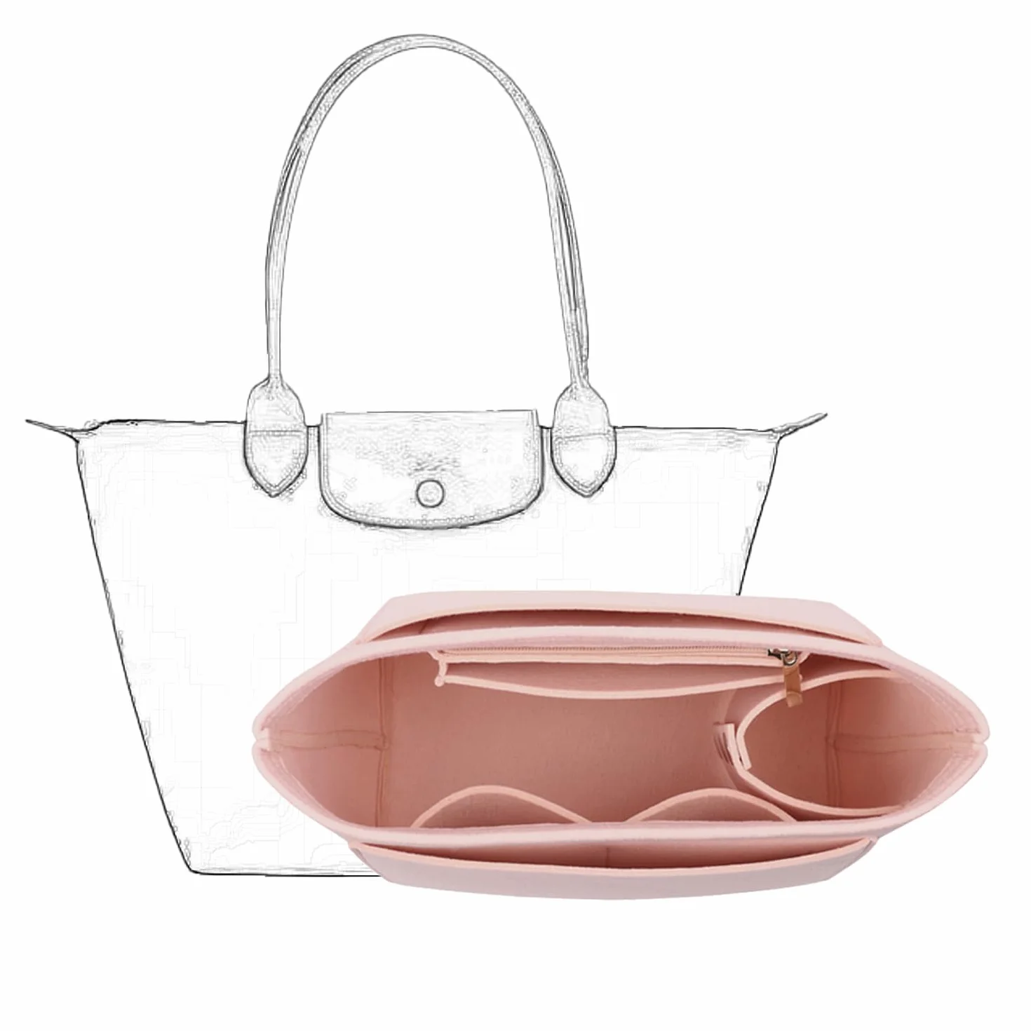 D.DUO Organizer do torby, akcesoria do torebki, odpowiedni do organizera Longchamp z długim uchwytem (różowy, długi uchwyt))