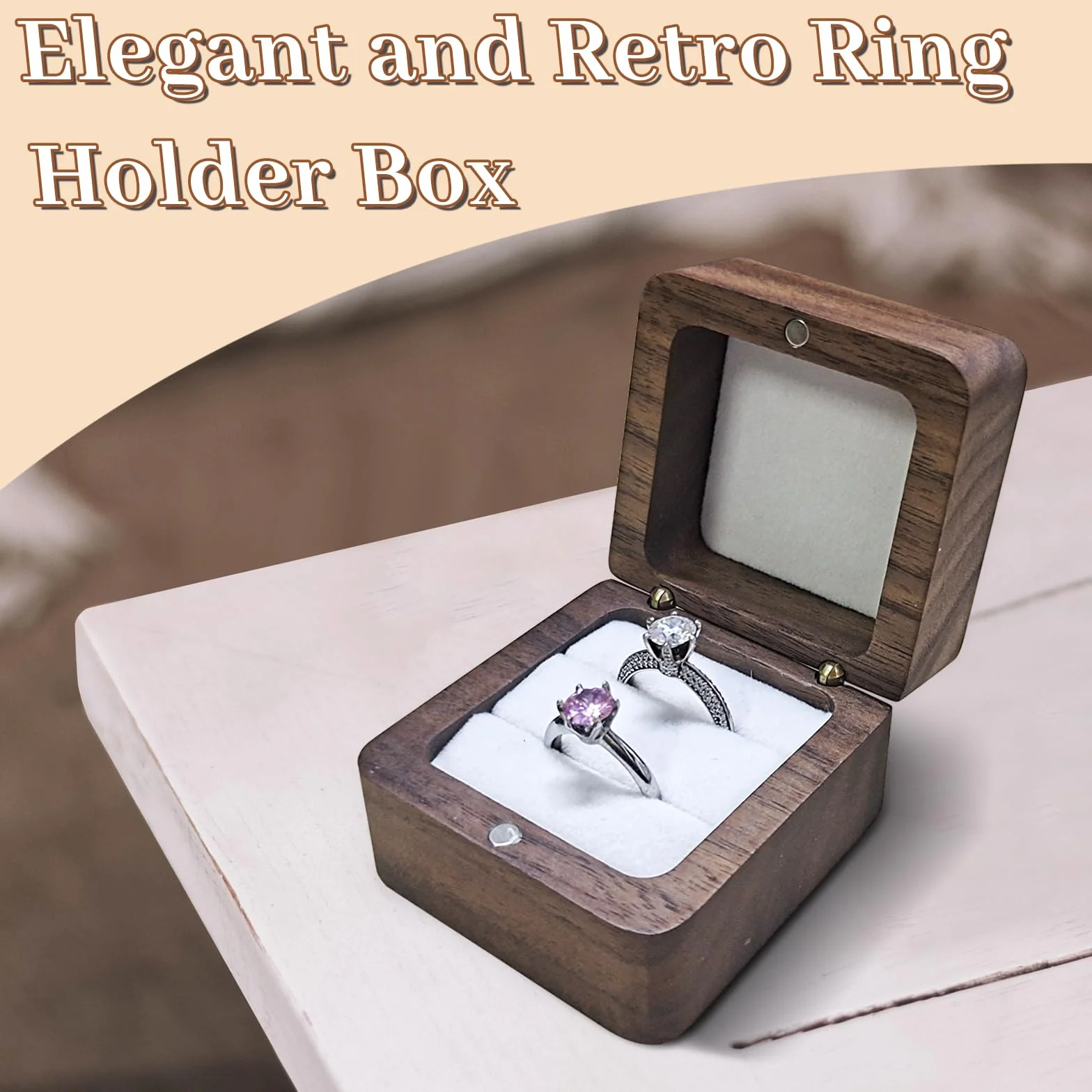 Mini Jewelry pudełko na pierścionki, pudełko prezentowe z podwójnym otworem, kwadratowe pudełko na obrączki ślubne, pierścionki retro, do przechowywania na wesele, ceremonię (białe)