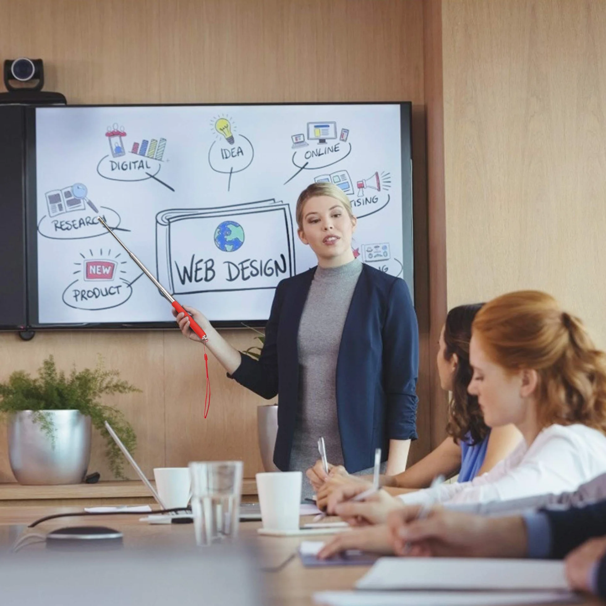 Teleskopowy wskaźnik dla nauczycieli, wysuwany wskaźnik dla nauczycieli, wysuwany wskaźnik do tablicy szkolnej, prezenter, ze smyczą i filcową głowicą do prezentacji, 2 sztuki (czarny i czerwony)