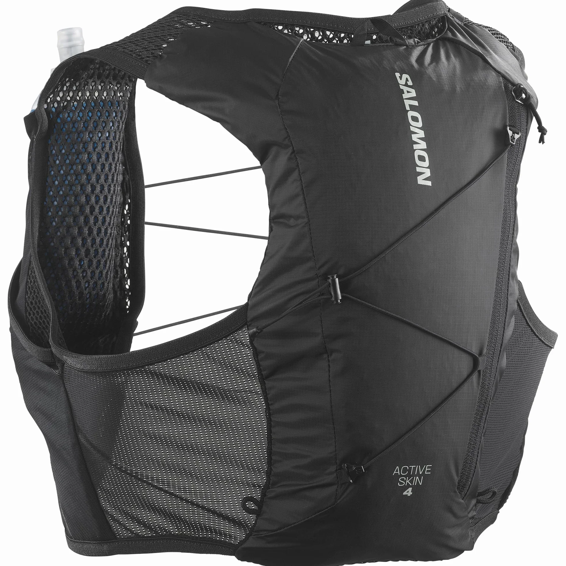 Salomon Active Skin 4 Unisex kamizelka nawadniająca do biegania szlak turystyczny z butelkami w zestawie, precyzyjne dopasowanie, 4 l i zoptymalizowane przechowywanie, czarna, XL