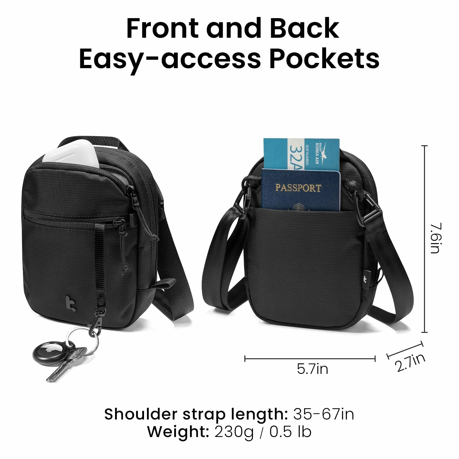 tomtoc Saszetka na Ramię/Szyldzik Podróżny z Blokadą RFID | Antykradzieżowa, Lekka | Na paszport, telefon i małe przedmioty jak Osmo Pocket 3 | Organizer