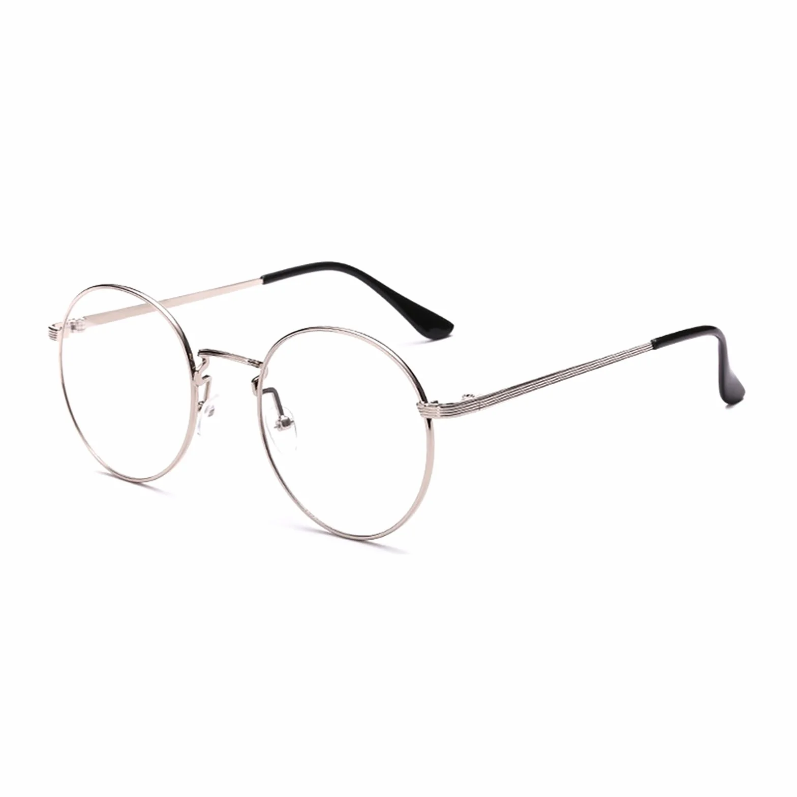 Okrągłe okulary bez wzmocnienia męskie, sztuczne okulary metalowe oprawki Nerd okulary srebrne