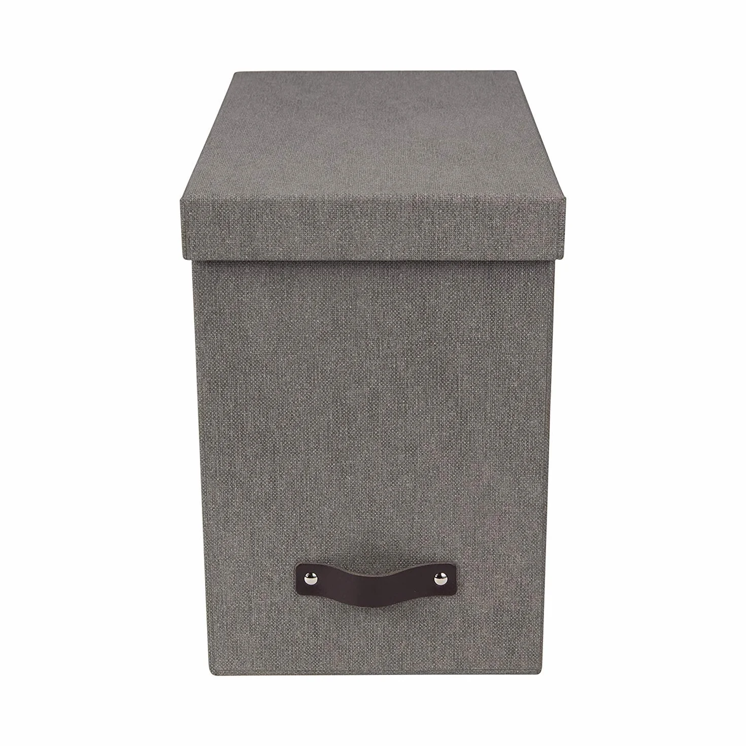 Bigso Box of Sweden Organizer na dokumenty ze stylowym skórzanym uchwytem, organizer o skandynawskim wyglądzie, w tym 8 wiszących plików, pojemnik na teczki z płyty pilśniowej i papieru, szary