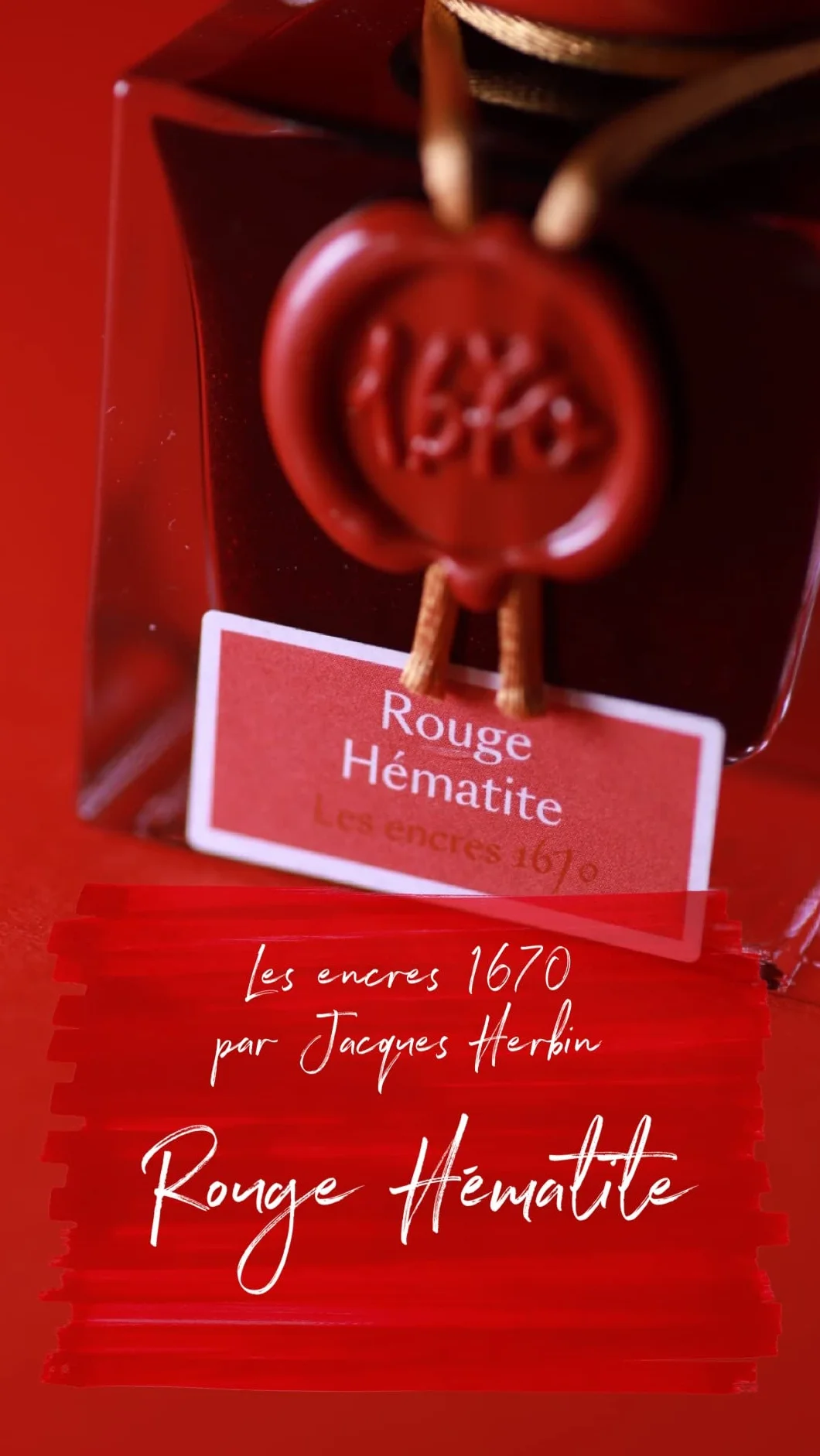 Jacques Herbin 15026JT – Butelka atramentu z drobinkami złota 1670 do pióra wiecznego, długopisu wiecznego, stalówki szklanej i obsadki – 50 ml, Hematytowa czerwień