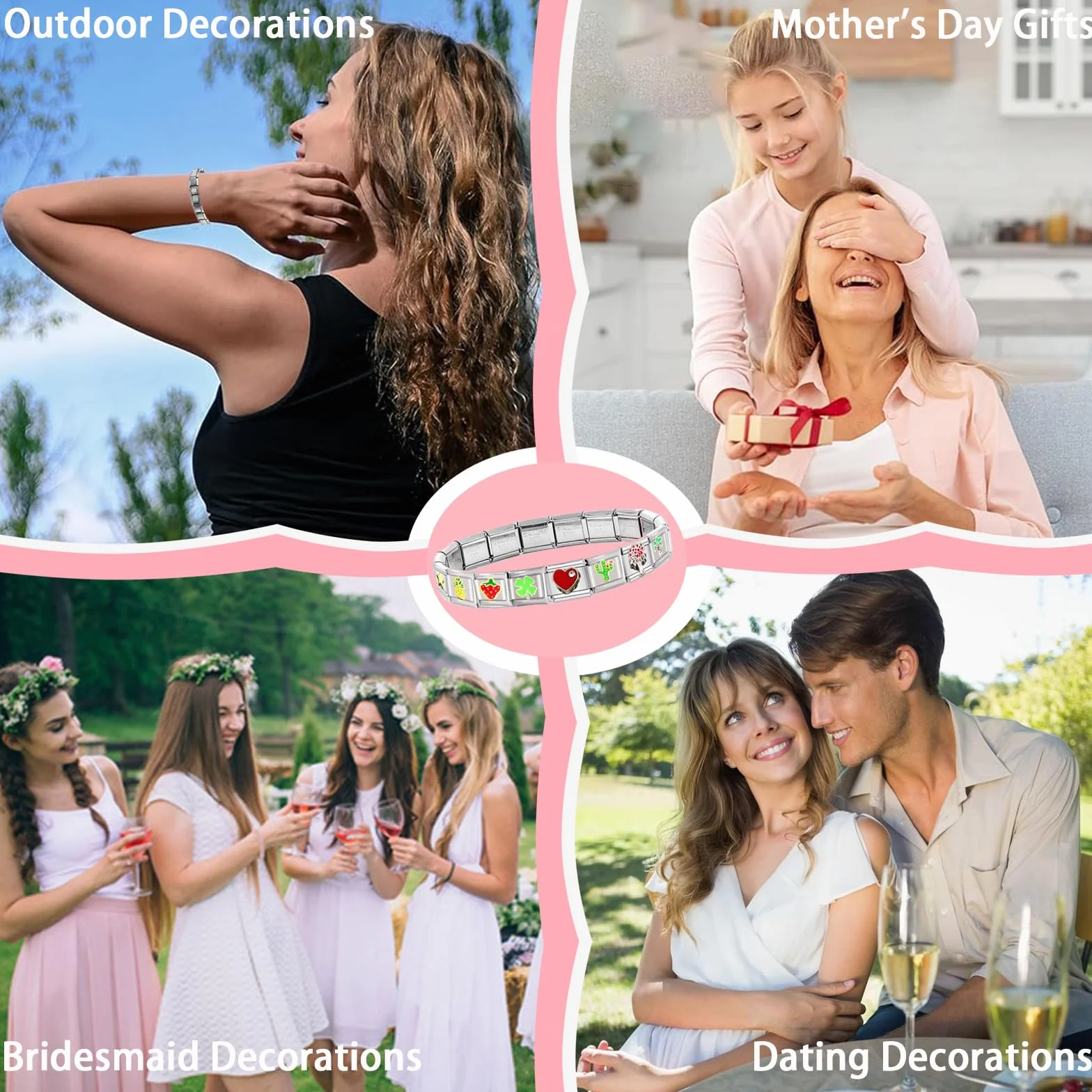 mohito Włoska bransoletka ze stali nierdzewnej, włoska bransoletka charms, z 1 narzędziem otwierającym 12 modeli, odpowiednia dla mężczyzn, kobiet, matek, prezentów świątecznych, Dimensioni standard,