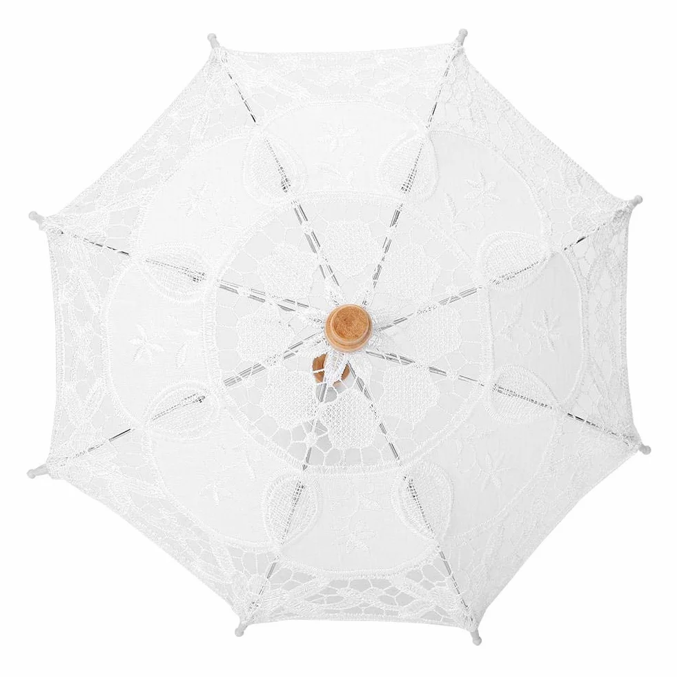Koronkowy kwiat parasol, ręcznie wykonany haft parasol ślubny panna młoda fotografia parasol dziecięcy parasol (S-biały)