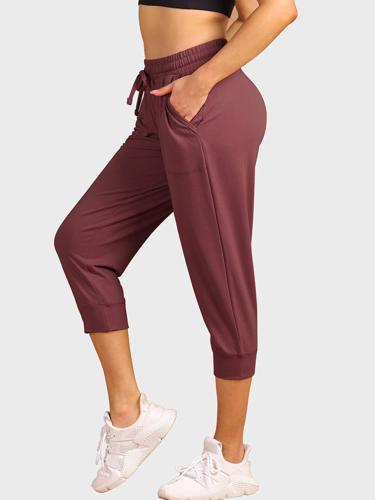 icyzone Damskie spodnie do biegania 3/4 sportowe spodnie do biegania, luźne spodnie dresowe, casualowe spodnie Capri