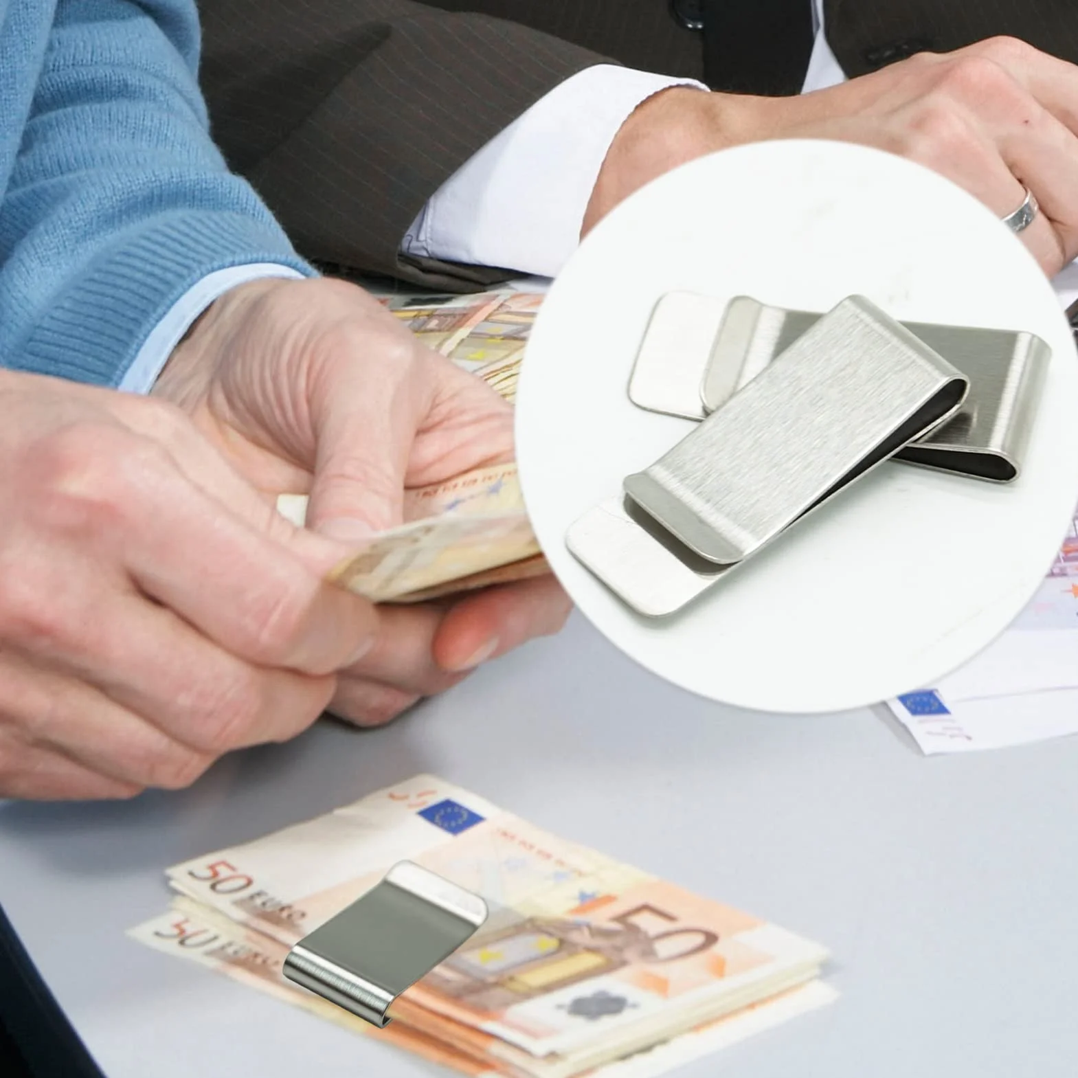 SZXMDKH Klips na pieniądze ze stali nierdzewnej srebrny wąski portfel na gotówkę etui na karty kredytowe dla mężczyzn i kobiet, 2 x srebrny, 20 x 52 x 0.8mm, Minimalistyczny