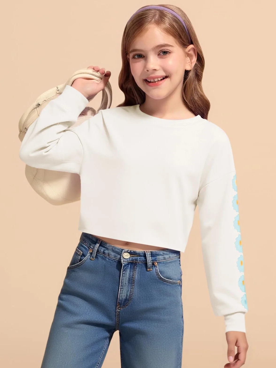Imily Bela Dziewczęce bluzy Daisy Pinted koszulka z długim rękawem Cute Kids Pullover Crop Tops Casual odzież