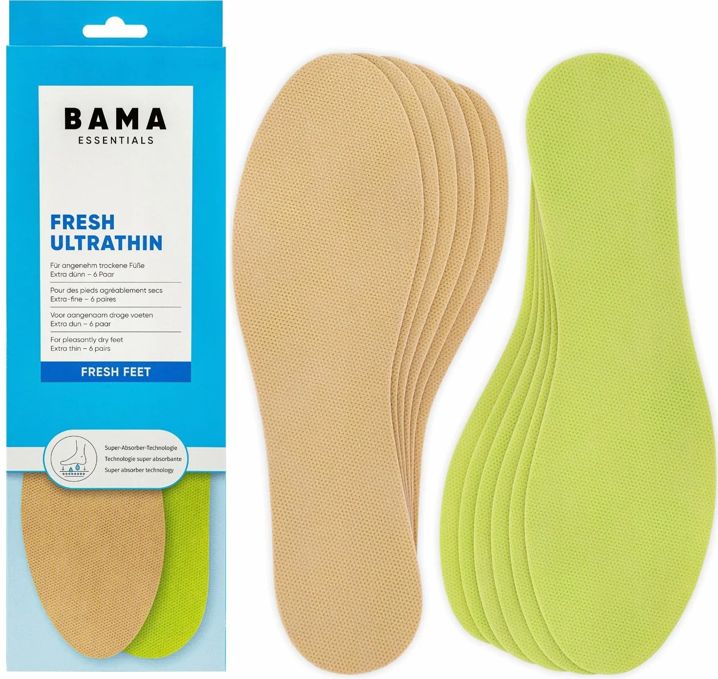 Wkładki do Butów Bama Fresh Ultrathin - Ultracienkie Wkładki do Butów Unisex Testowane Dermatologicznie, Higienicznie Świeże Stopy 6 Par - 45/46 EUR