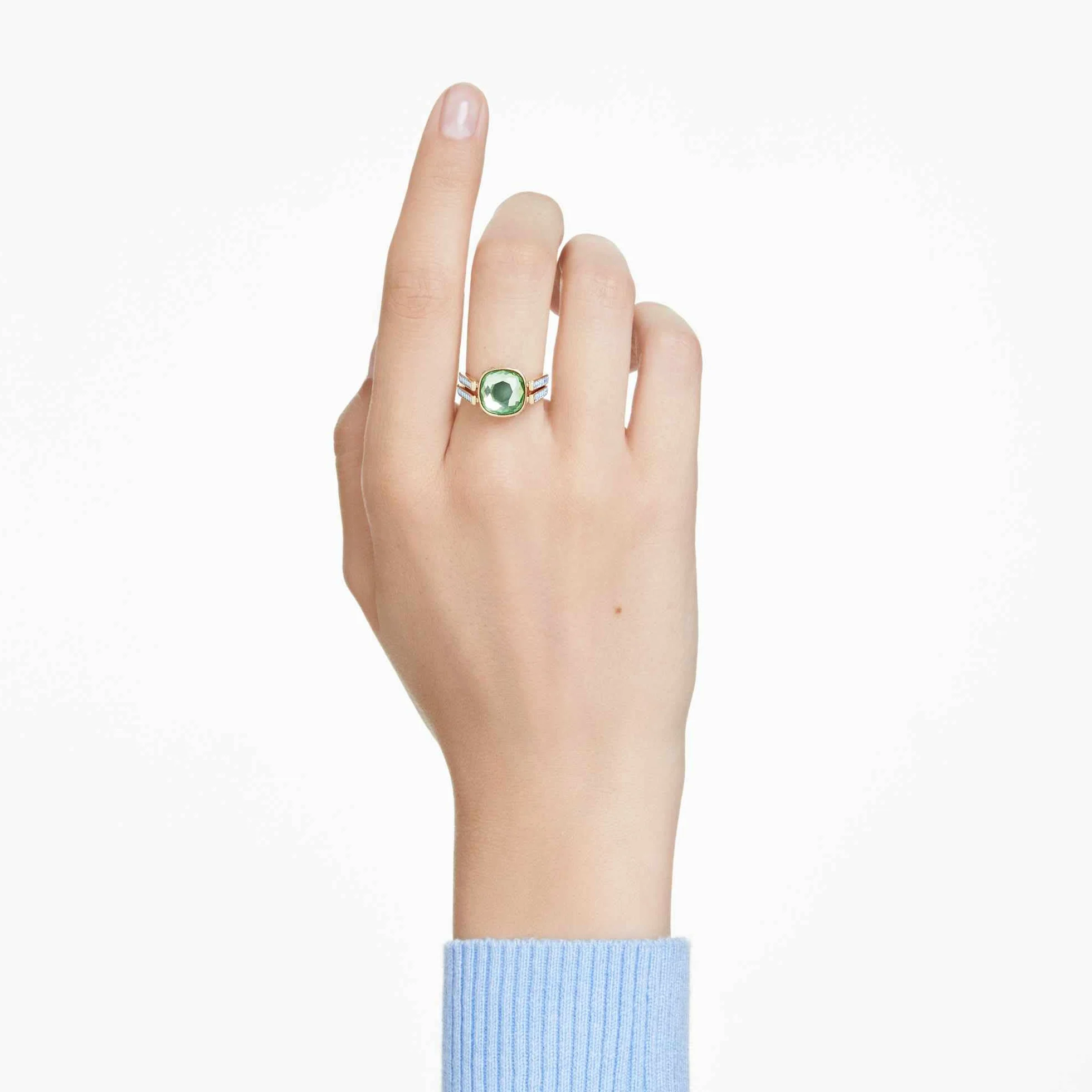 Swarovski Chroma Kolekcja pierścionek, szlif poduszkowy, wielokolorowy, pokryty w odcieniu złota