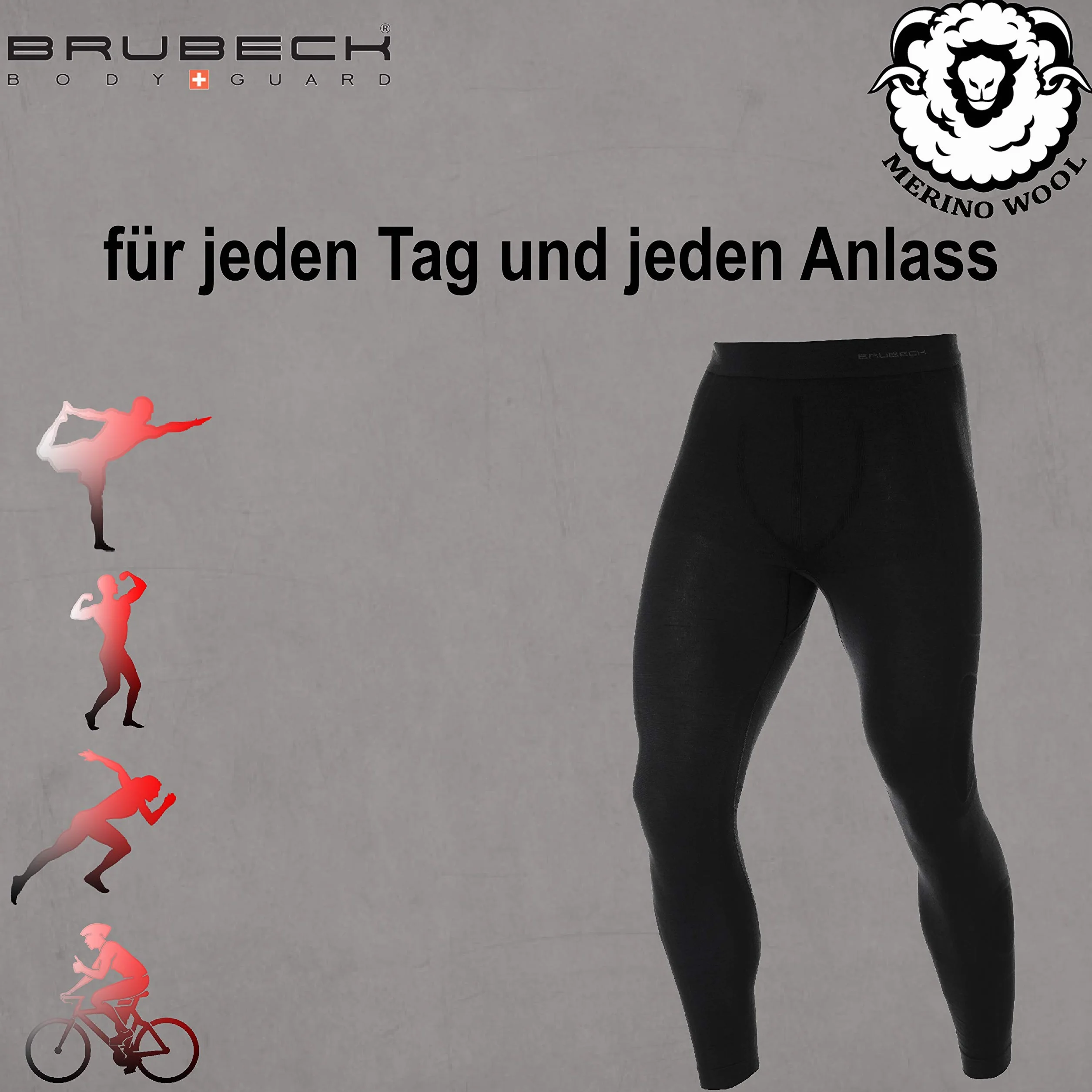 BRUBECK Spodnie funkcyjne długie męskie | długie spodnie | bielizna funkcyjna na zewnątrz | legginsy funkcyjne oddychające 41% Merino | rozm. M | czarne | LE10930