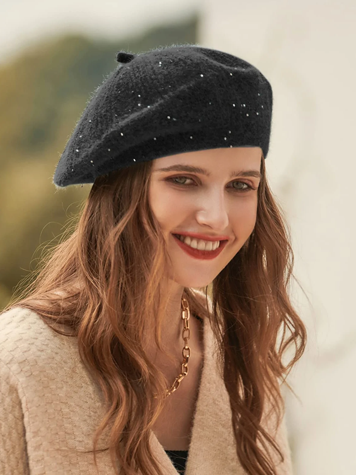 Beret czapka dla kobiet, francuski styl czapka zimowa moda ciepła wełniana podszewka dzianinowa czapka