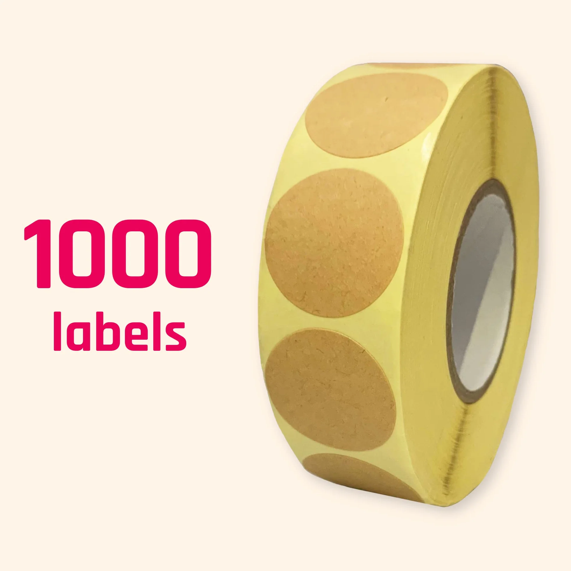 1000 Sztuk, 25 mm - Naklejki Kraft Brązowy Etykiety Samoprzylepne Brown