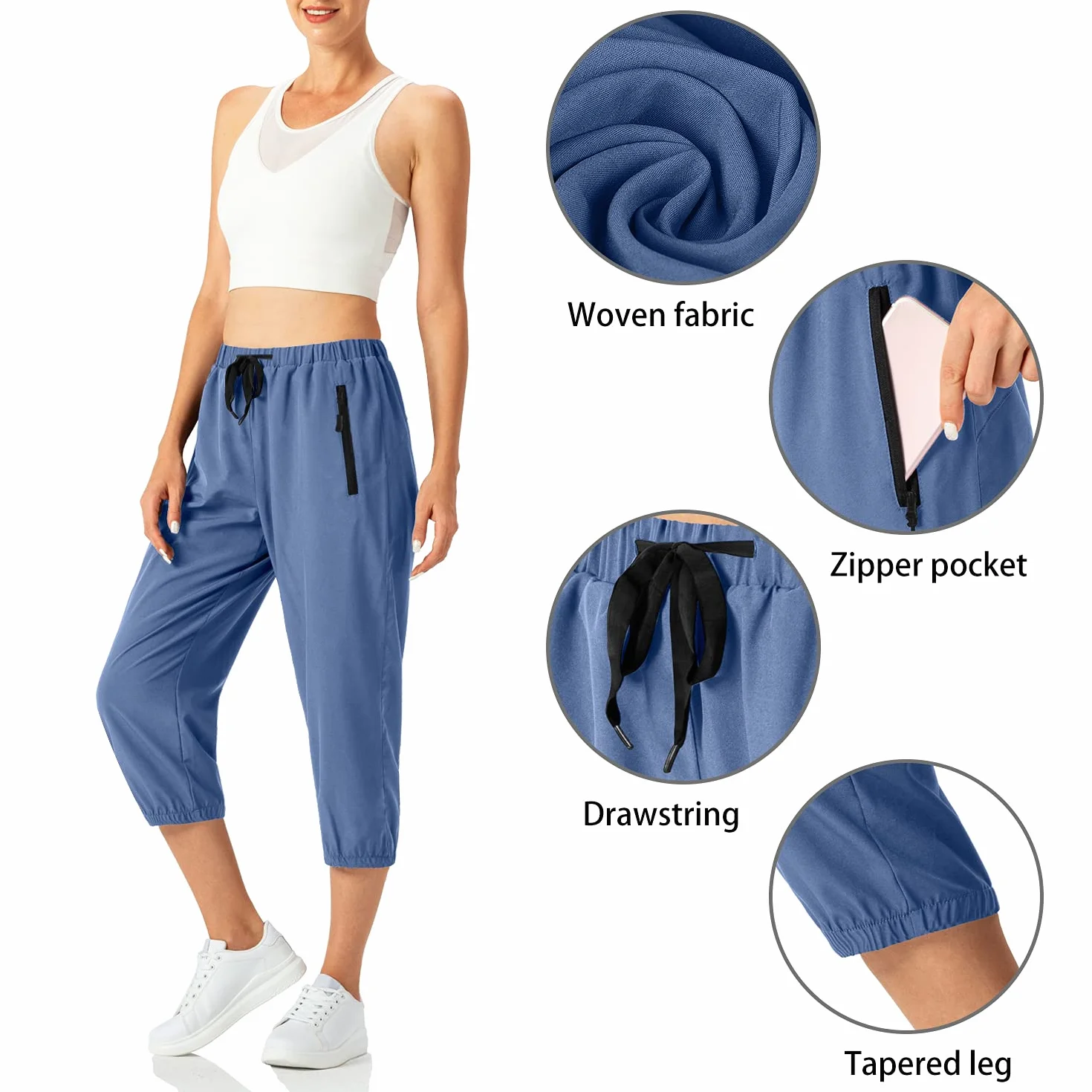 Butrends Lekkie spodnie jogger capri damskie szybkoschnące spodnie treningowe 3/4 fitness krótkie spodnie do biegania Casualowe spodnie trekkingowe z kieszenią
