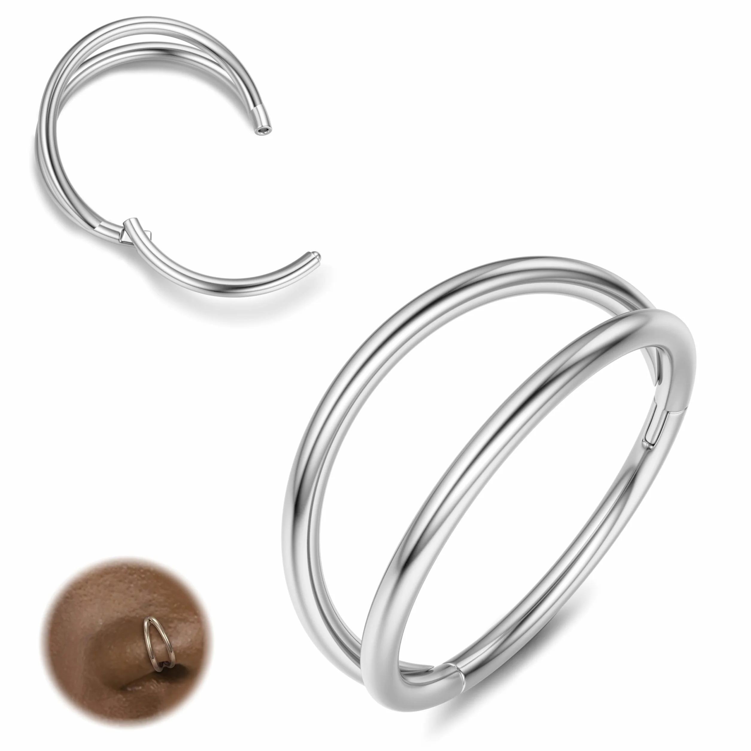 Diamday Potrójne/podwójne obręcze na zawiasach pierścienie do nosa - stal chirurgiczna 316L Clicker przegrody nosowej biżuteria helix wargi pierścienie chrząstka kolczyk wieża tragus piercing do ciała